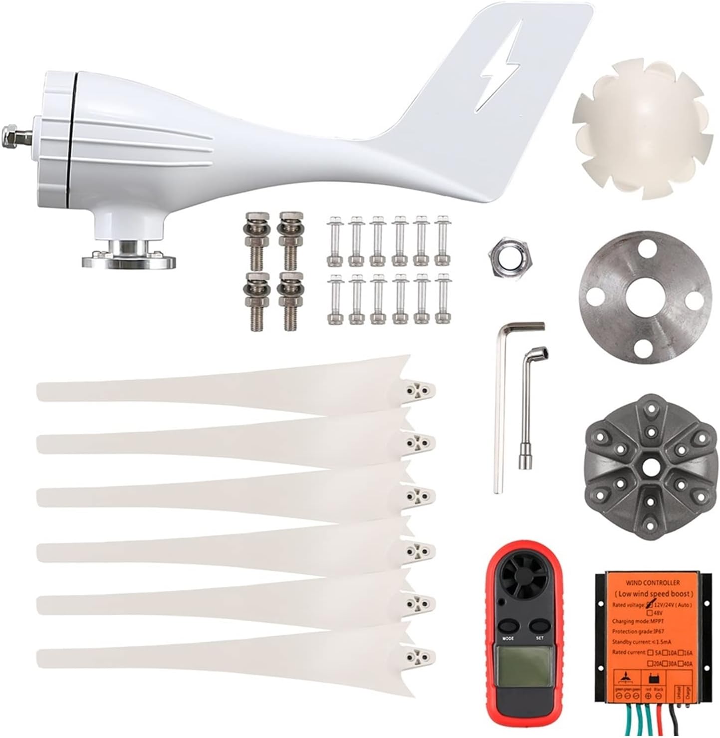 Wind Turbine, Small Wind Turbine Free Energy 3kw 3000w 48v 24v 12v 6 Blades with MPPT/Charge Controller Windmills RV Yacht Farm for Home Use(with Mppt Controller,12v)