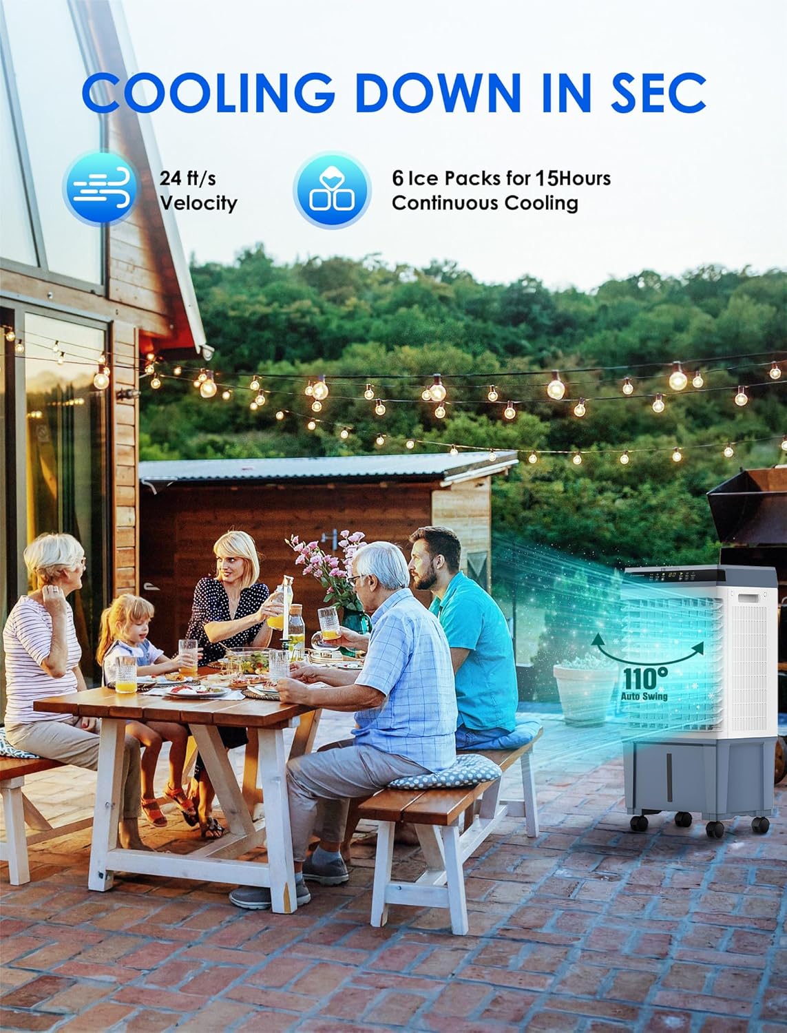 Air Choice Swamp Cooler, 1800 CFM Portable Evaporative Air Cooler with 6 Ice Box & 5.3 Gal Water Tank, 110° Swing, 3 Speeds, Upgraded Remote, 12H Timer, 3-in-1 Air Cooling Fan for Outdoor Indoor, Blue