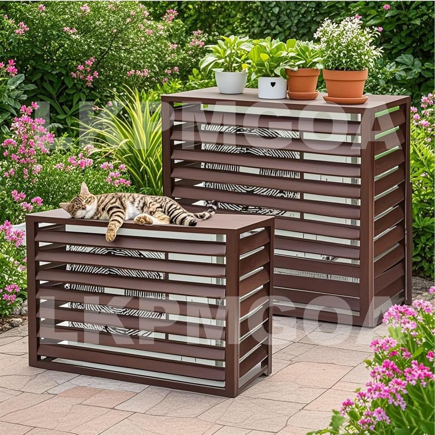 Aluminum Air Conditioner Fence with Top Cover, Outdoor Air Conditioner Fence, Theft Prevention, Noise Reduction(Brown,110cm)