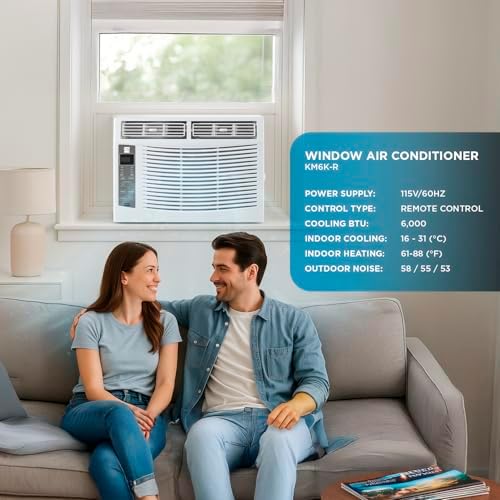 Kenmore KM6K-R 6,000 BTU Window Air Conditioner for Small to Medium Rooms up to 250 Sq. Ft. – Quiet Cooling, Remote Control, Easy Install, Energy Efficient, Digital Display, Washable Filter