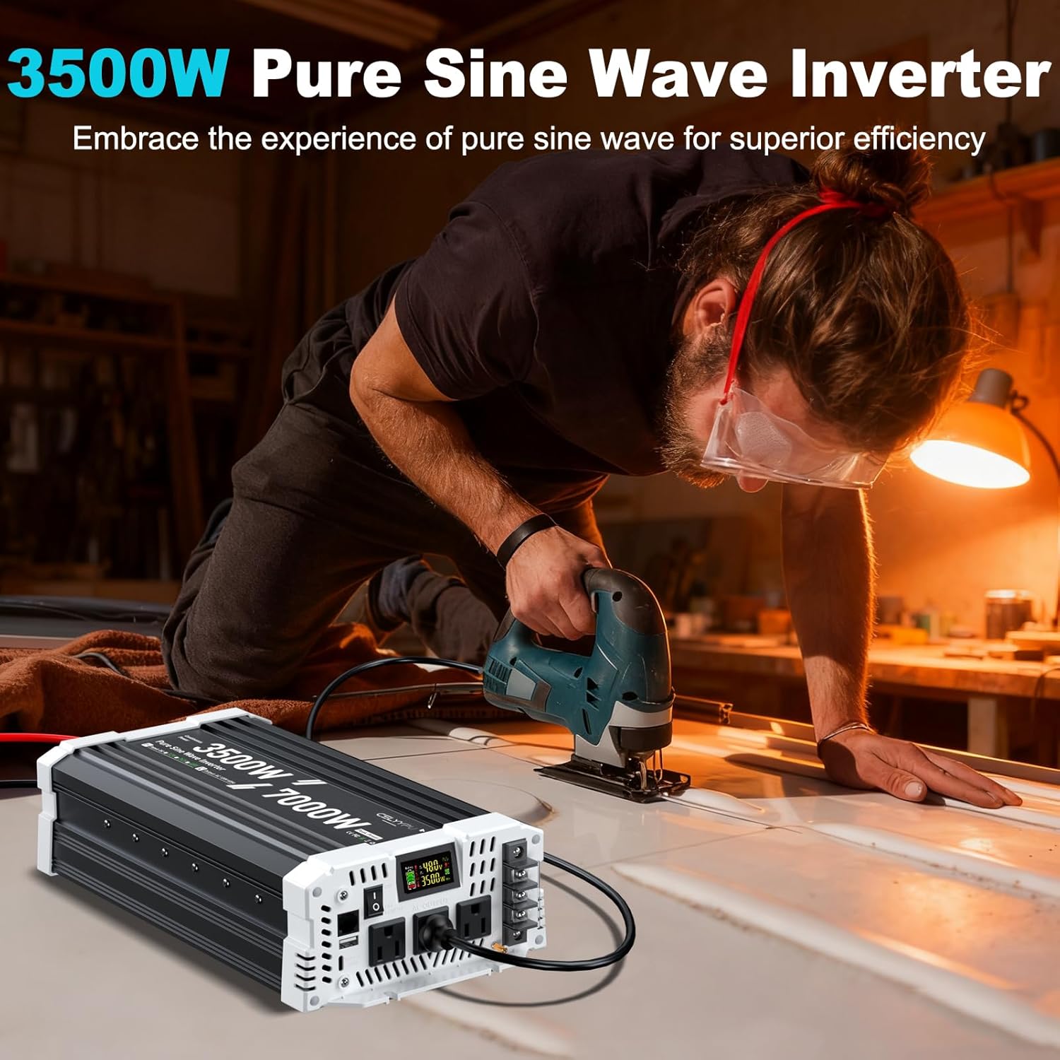 3500 watt Pure sine Wave Inverter, 48V DC to 110V AC Power Inverter, with 3 AC Output sockets, USB Port, Type-C Port, Remote Control with LCD Screen, Used for Solar Emergency Power Supply in RV Homes