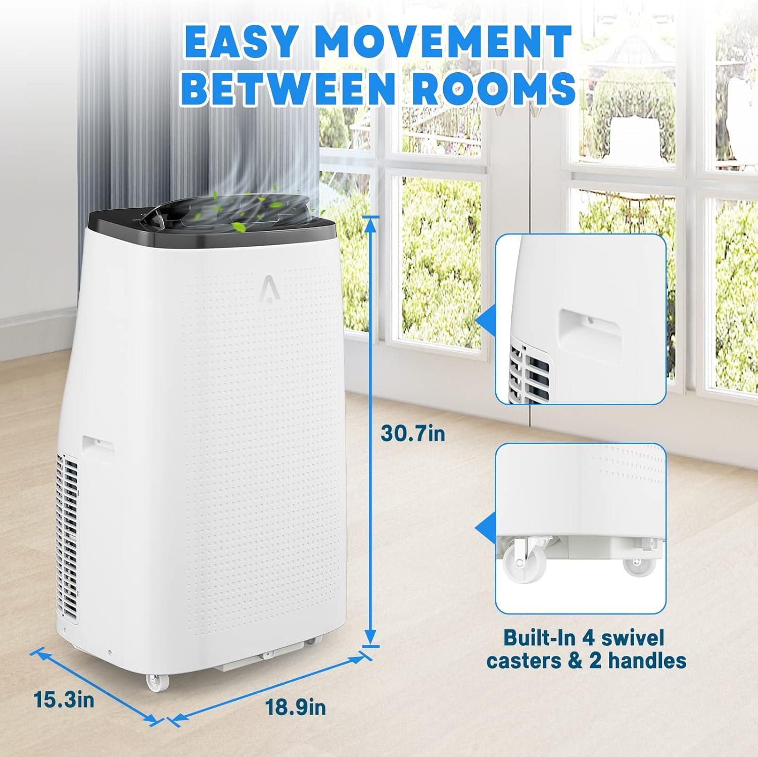 14,000 BTU Air Conditioner Portable 3-IN-1 (Cooling, Dehumidifying, Fan) - Portable AC Units- Cools 750 sq.ft | 90 Pints/Day, 54dB Quiet | Includes Hose & Window Kit, White+Gray-A020B