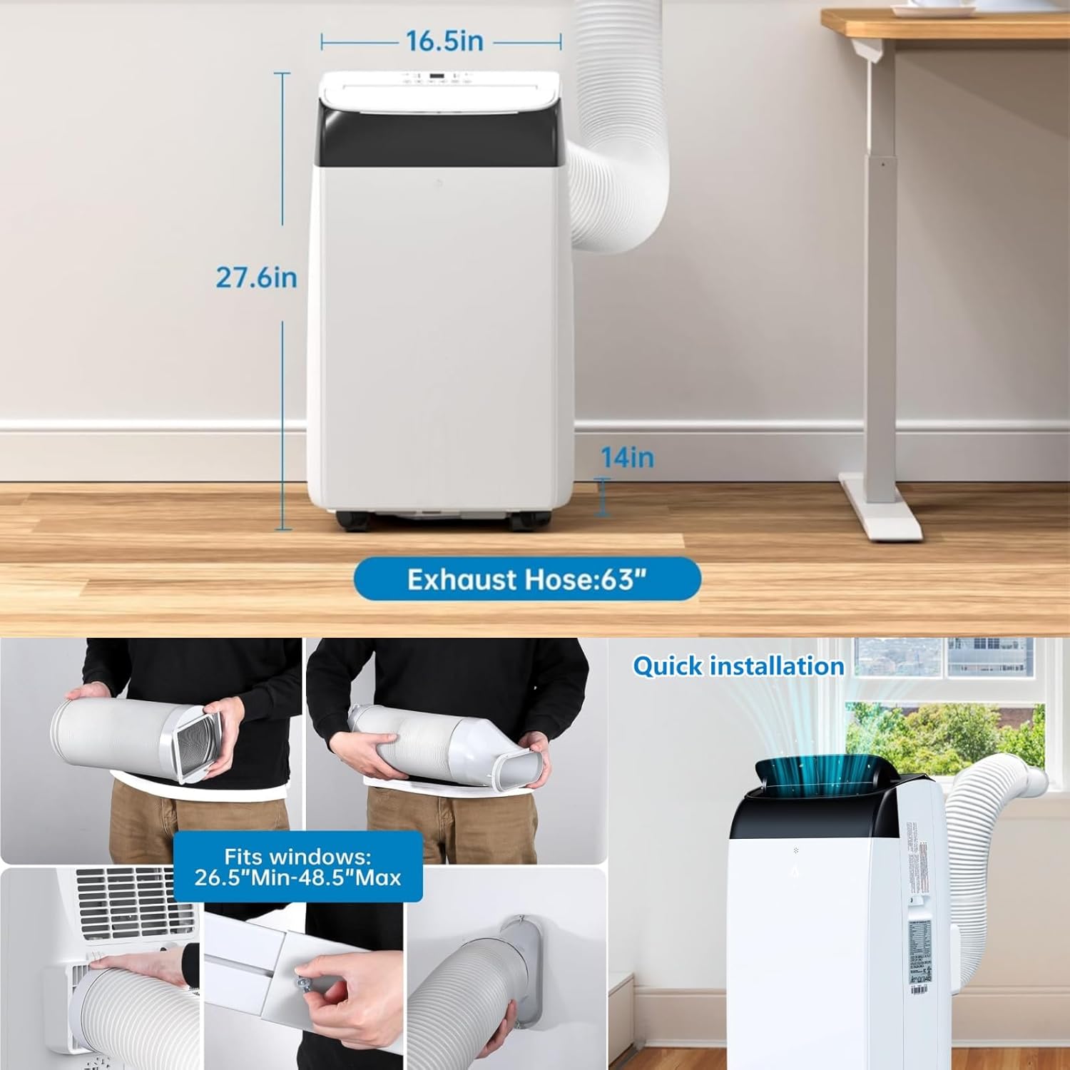 Portable AC, 12,000 Btu Portable Air Conditioners with 24h Timer, Remote Control, Portable Ac Units for Rooms Cooling Up to 550 Sq.Ft. Cooling, Dehumidifying, Fan, 3 In 1 AC, White