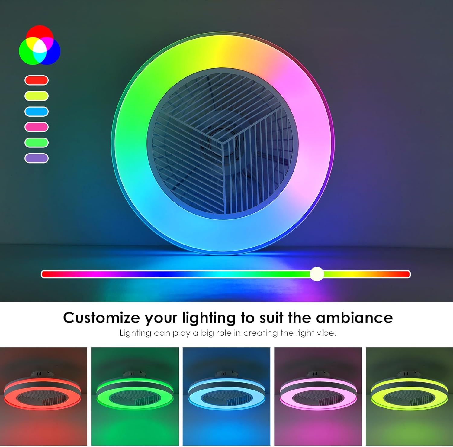 Smart Low Profle Ceiling Fans with RGB Lights Remote/APP/Voice Control, 20