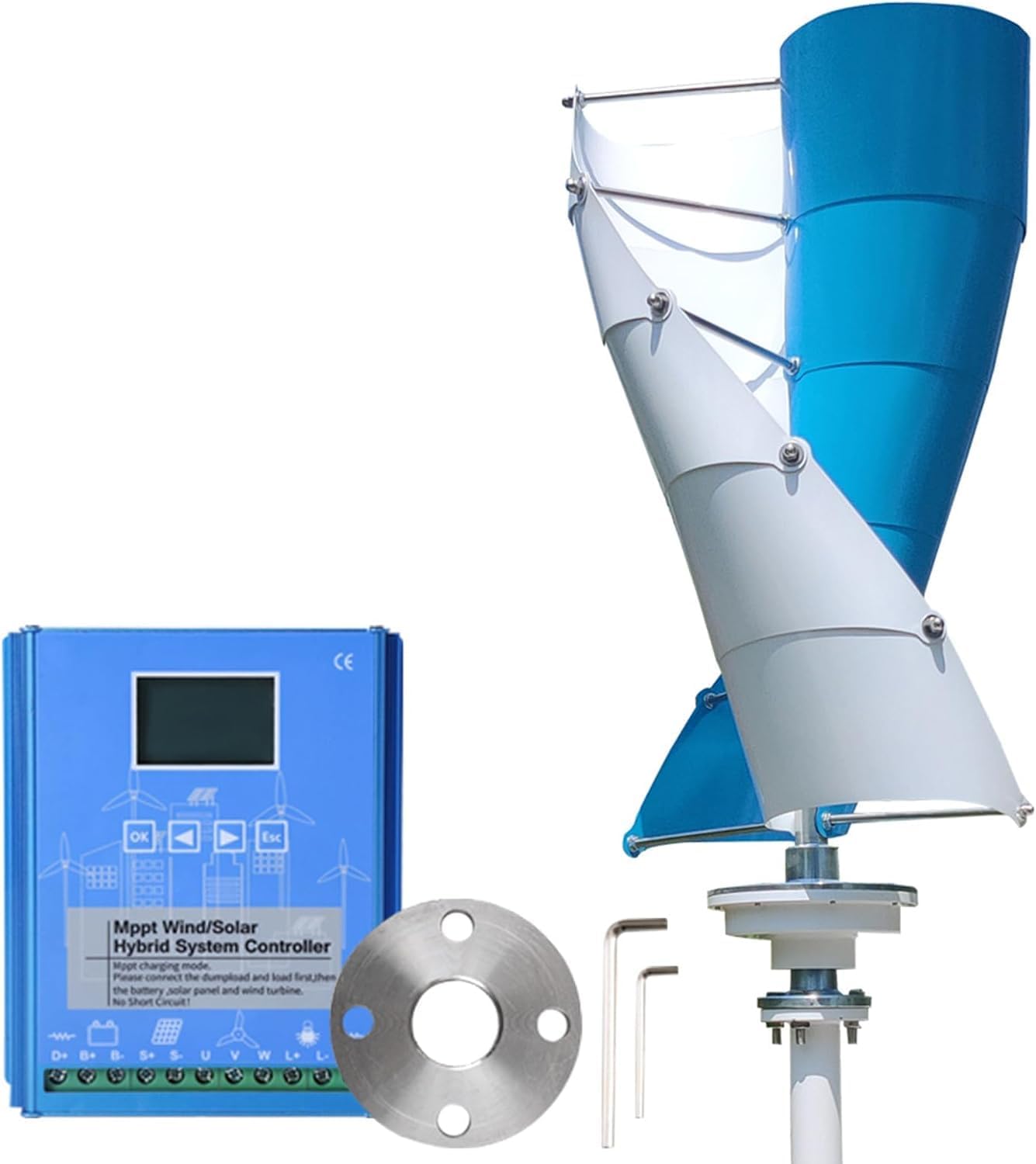 CHRISK 3000W Wind Turbine Generator, Vertical 10 Blades Windmill 12V 24V 48V 220V with MPPT Hybrid Controller for Home Use