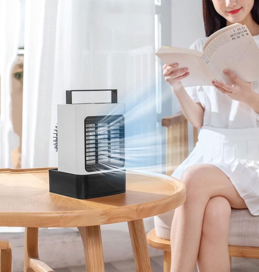 Portable Air Conditioners, Mini Air Conditioner Evaporative Air Cooler, 3 Speeds Rechargeable Fans for Room Office Outdoor Car Camping Tent (Color : White)