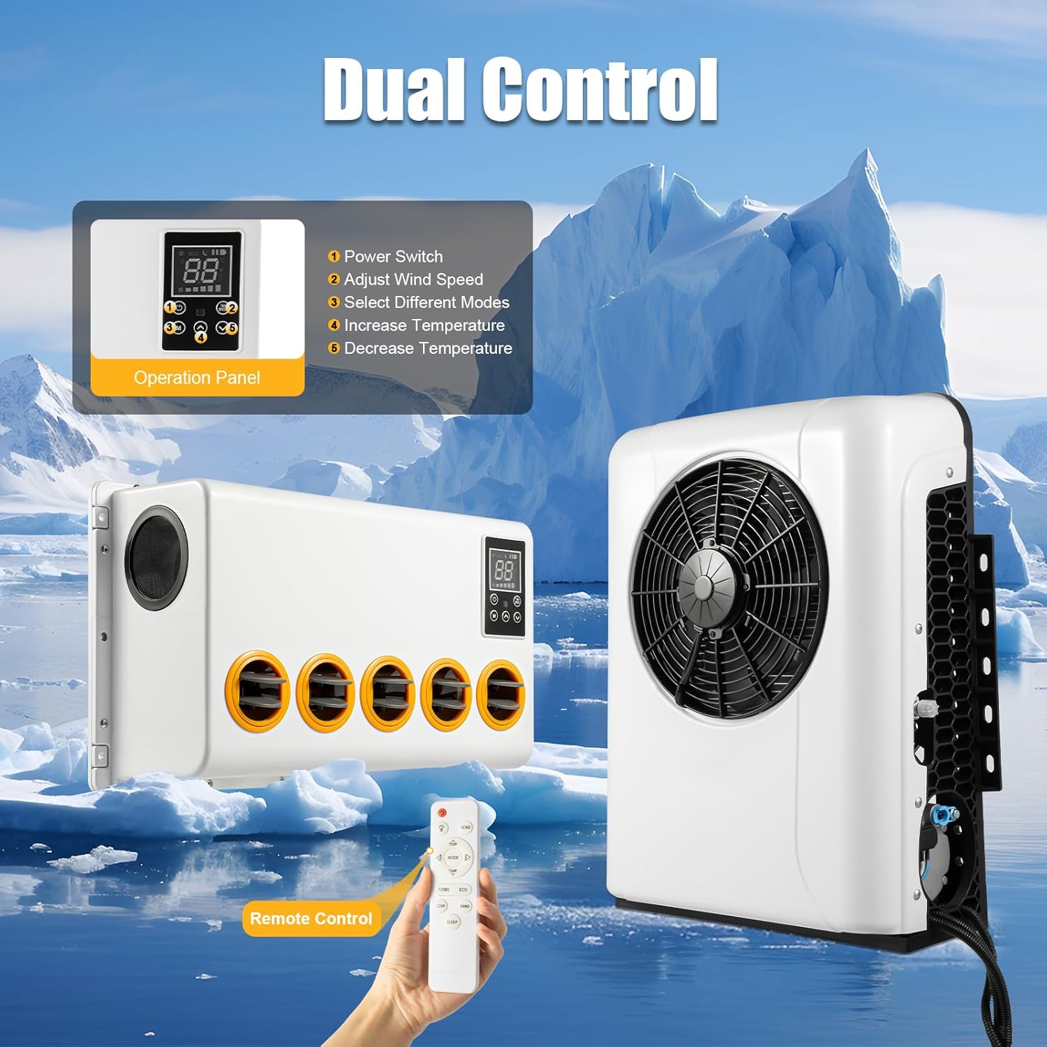 12V Mini Split Air Conditioner Kit with Controller Control, 6800 BTU Mini Split AC System for Truck Car (Cab Within 6㎡/64ft²) White 800W 60A, Only Cooling