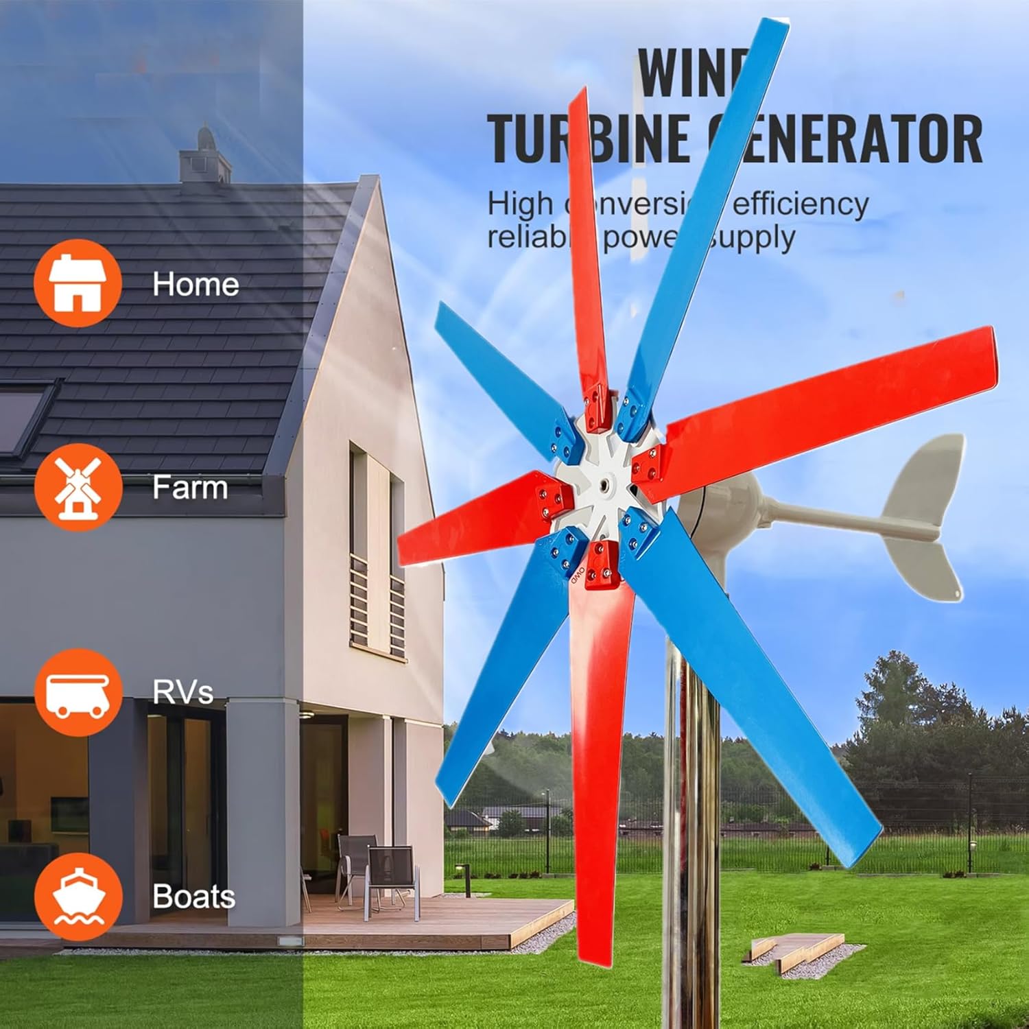 Free Energy Windmill 3000W Vertical Axis Permanent Maglev Wind Turbine Generator,12V 24V 48V 220V with MPPT Controller(8 Blades)