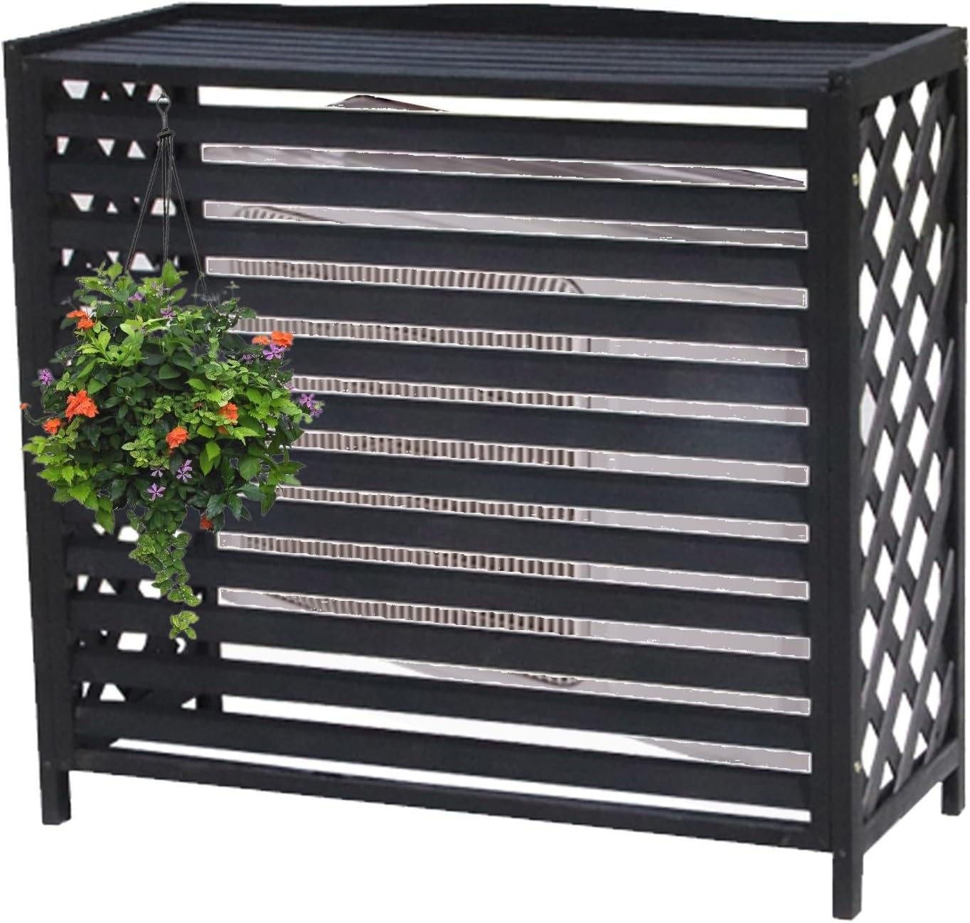 Air Conditioner Cover for Outside Units Stable Free Standing AC Fence Screen Wooden Storage Shelf for Outdoor Condenser Flower Shelf Decorative Easy to Install(Black,L96cm*W40cm*H89cm)