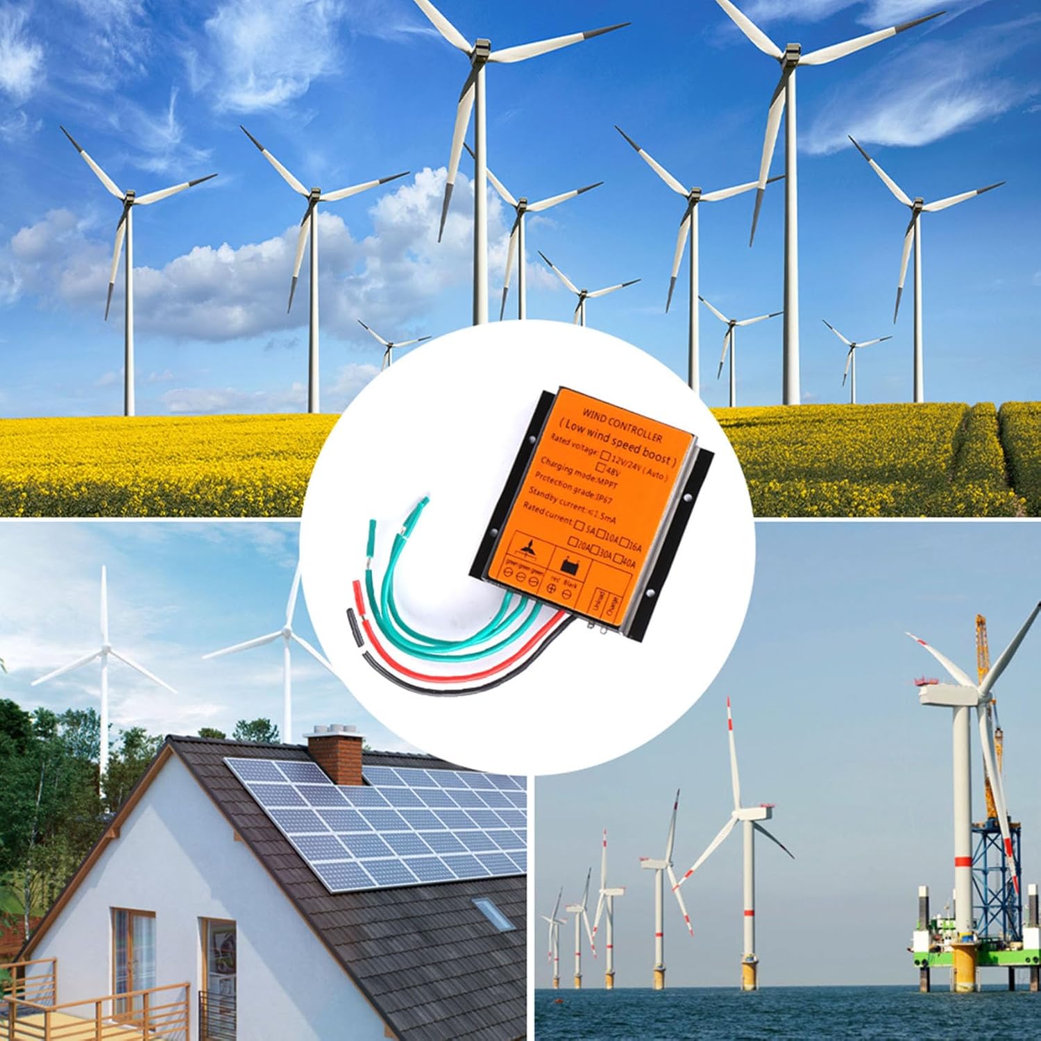 Mini Wind Turbine Generator Controller 2000W Wind Turbine Charge Controller IP67 Waterproof Automatic Controller Suitable for Wind Turbine System,12V