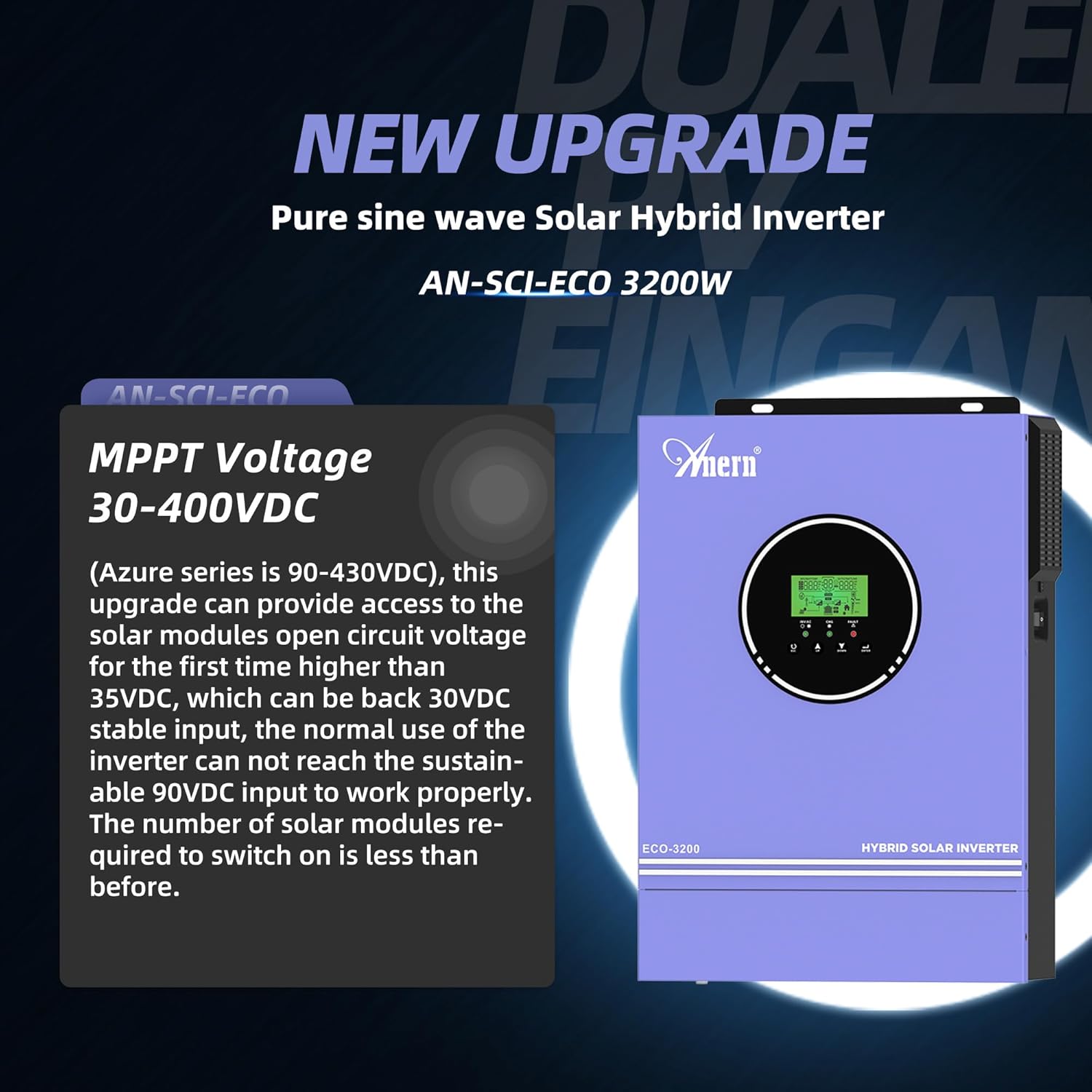 Anern 3200W Solar Hybrid Inverter, Pure sine Wave Inverter 24V DC to 220-230V AC, Built-in 80A MPPT Solar Charge Controller, Fit for 24V Lithium Lead-Acid Gel or Battery-Less