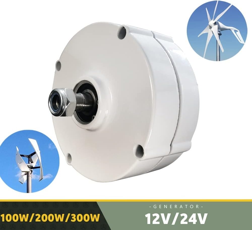 Wind Turbine, Generators 100W 200W 300W Low Speed 12V 24V 3 Phase Gearless Permanent Magnet AC Alternators for Wind Water Turbine for Home Use(with Base,12V_200W)