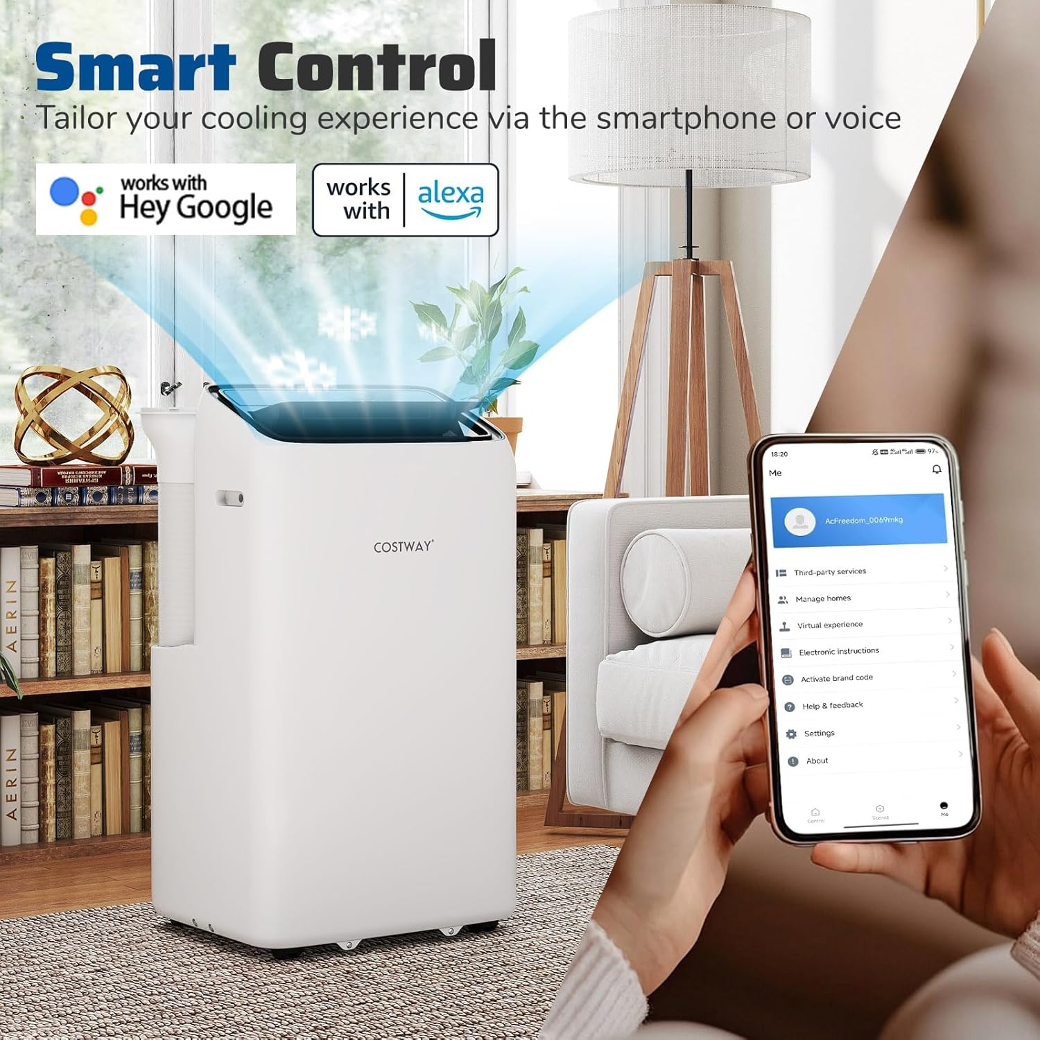 COSTWAY 14000 BTU Inverter Portable Air Conditioner, 3 in 1 Wifi Enabled Energy-saving AC Unit w/Fan & Dehumidifier for 650 Sq. Ft Rooms, Sleep Mode, 24H Timer, Remote Control & Window Kit (14000 BTU)