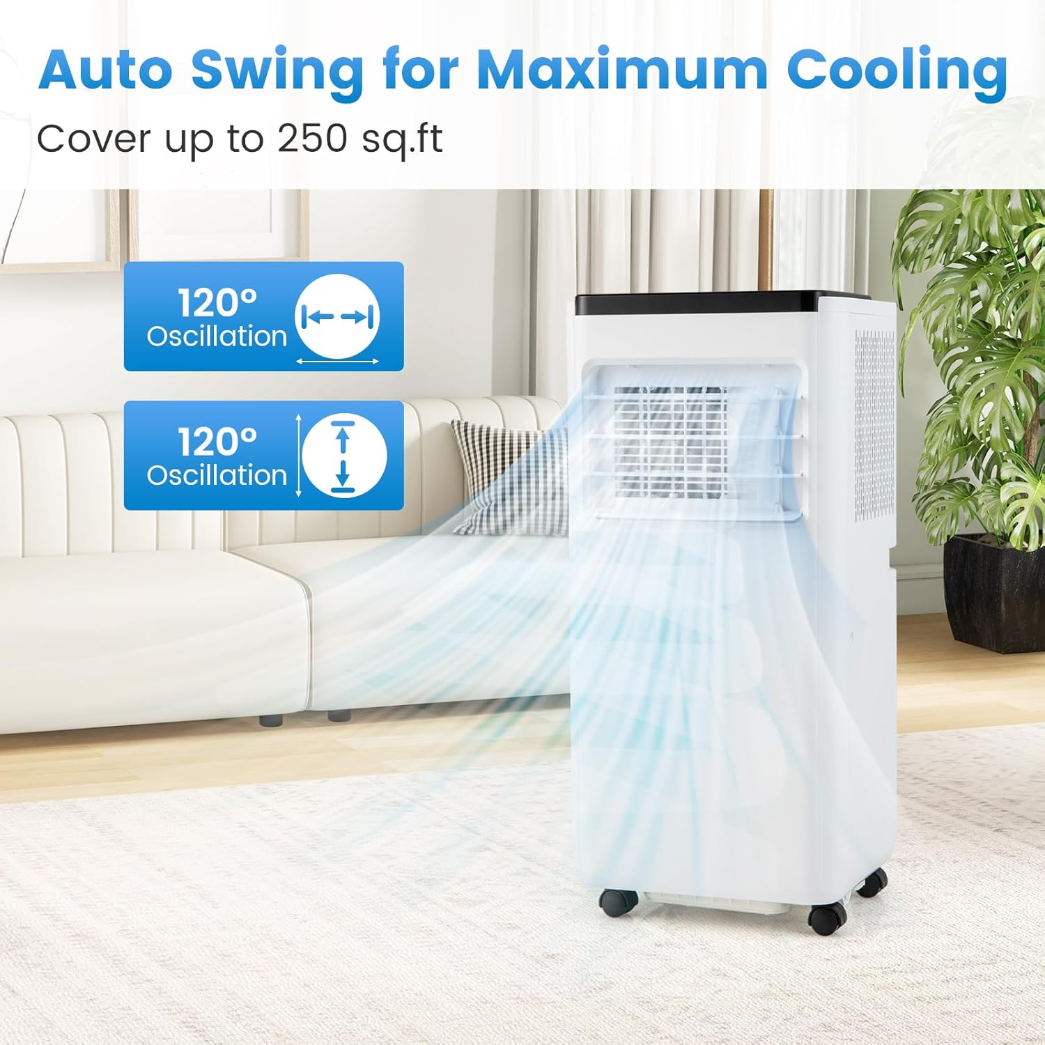 ARLIME 8000 BTU Portable Air Conditioner, Portable Air Cooler w/Remote Control, LED Display, Installation Window Kit, Casters, 1-24H Timer, Child Lock, AC Unit for Rooms Up to 250 Sq.Ft (8000 BTU)