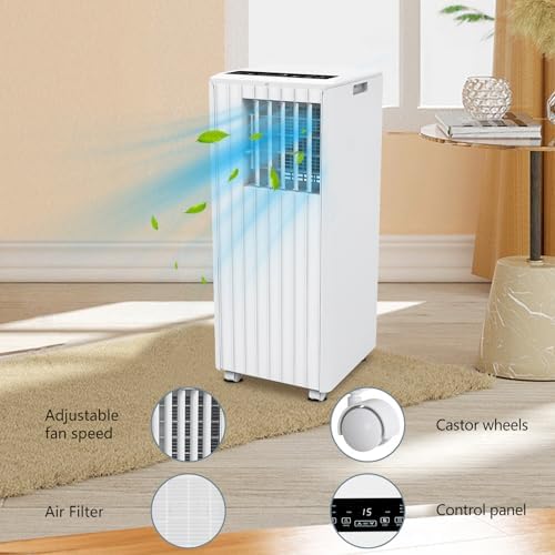 3-in-1 Portable Air Conditioner with Built-in Dehumidifier Function, Fan Mode, Remote Control, 8,000BTU, Cool to 350 Sq.Ft, for Home