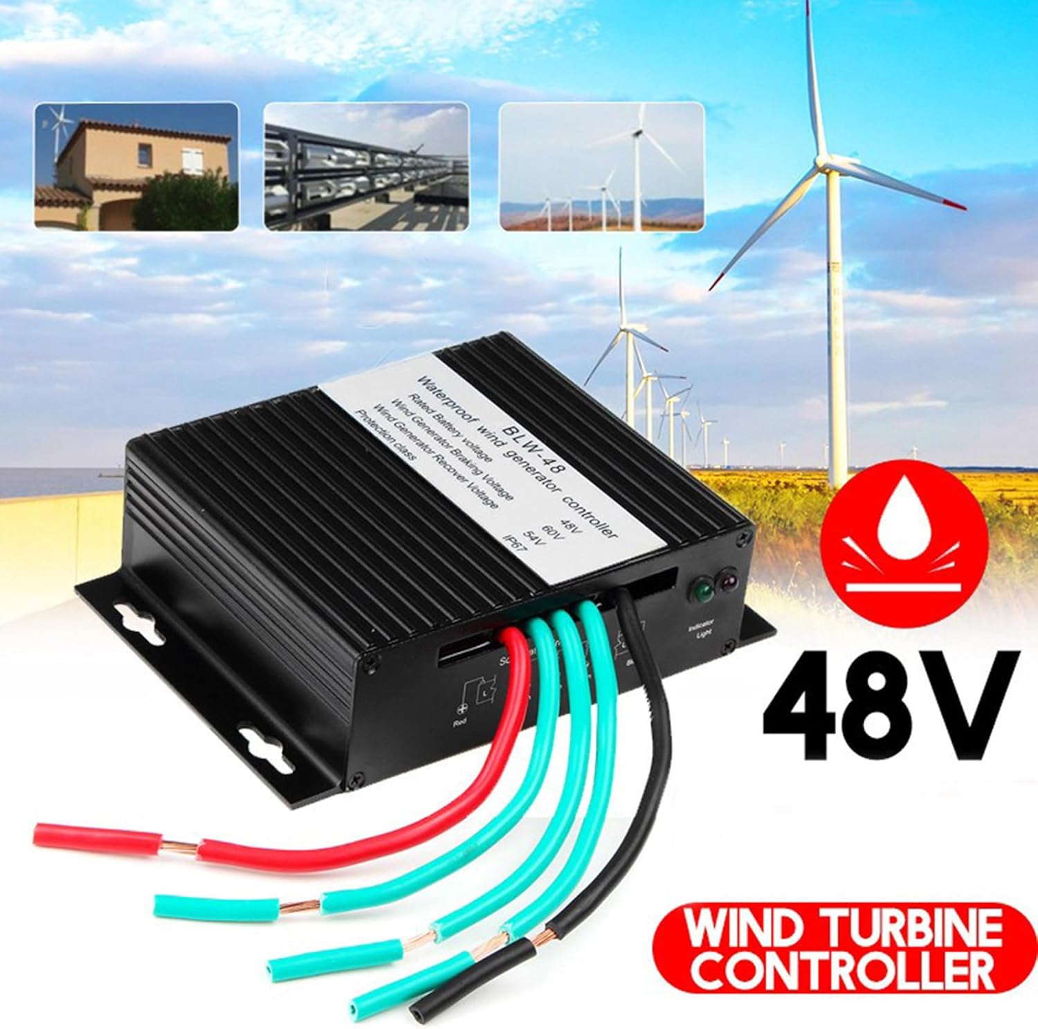 24V, 24V 10A-40A Small Charging Regulator Automatic 12V/24V/48V Voltage Adjustment for Wind Windmill Turbine (1500W)
