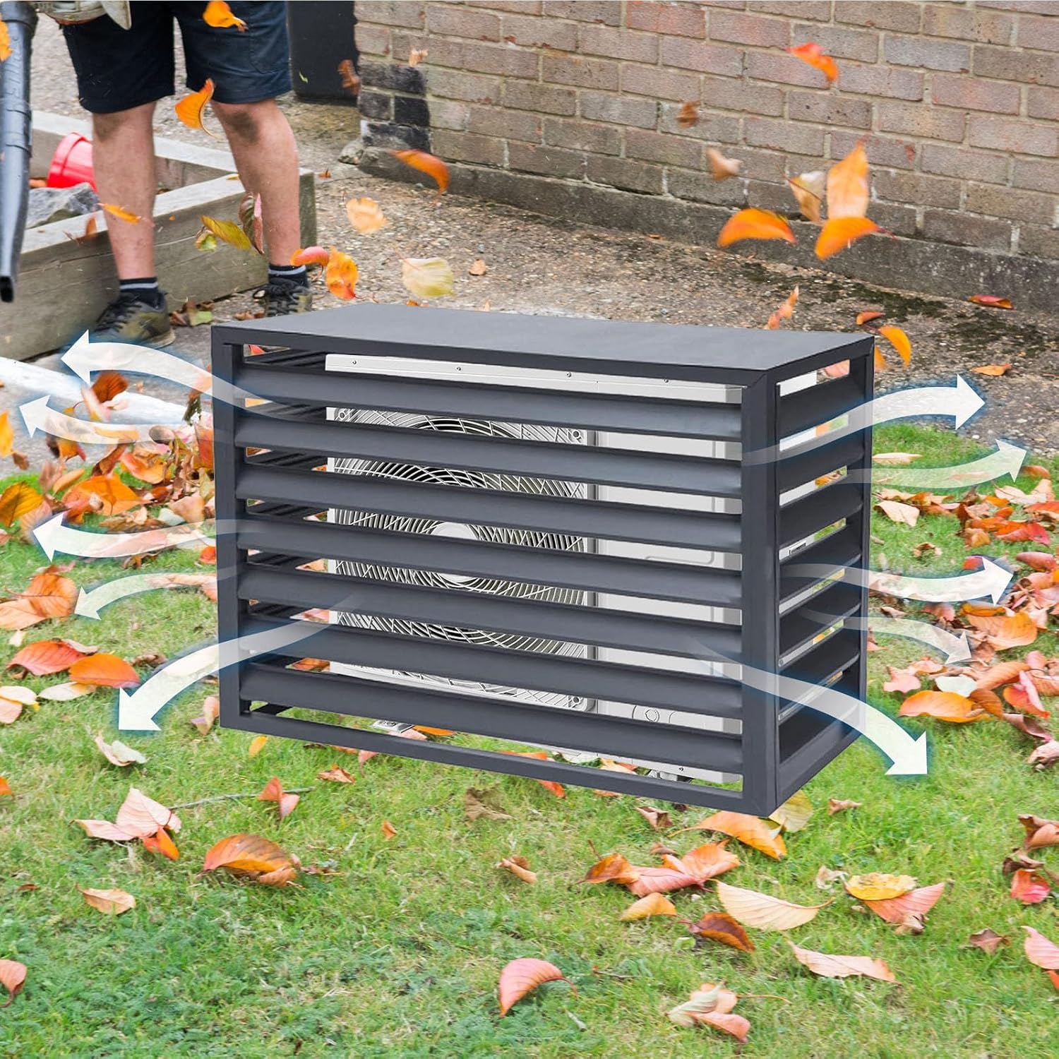 Air Conditioner Fence for Outside, Ac Unit Covers Outdoor, Shelf Plant Stand, Noise Reduction, Anti Theft, Outdoor Privacy(Brown,110cm)