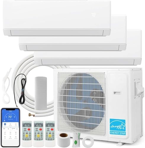 SIMOE 36K BTU ODU Tri 3 Zone Mini Split Air Conditioner, 12,000 + 12,000 + 18,000BTU, 23 SEER2 208-230V Cools Up to 2100 Sq.Ft, Wifi Enabled Mini Split AC with 3.5 Ton Heat Pump Pre-Charged
