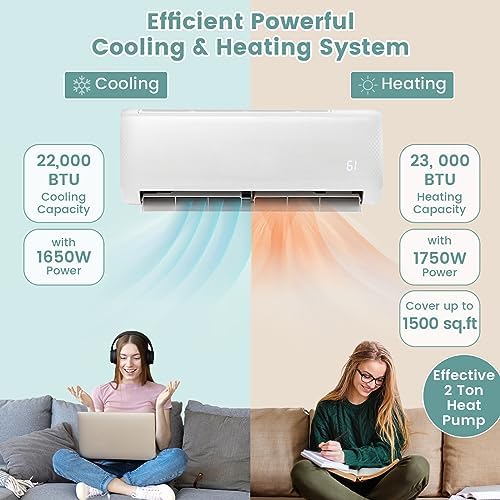 RELAX4LIFE Mini Split Ac/Heating System, 24000 BTU Ductless Mini Split Air Conditioner w/Heat Pump, Works with Alexa, Cools Up to 1500 Sq.Ft, Installation Kit, 21 SEER2 208-230V Inverter Split AC Unit