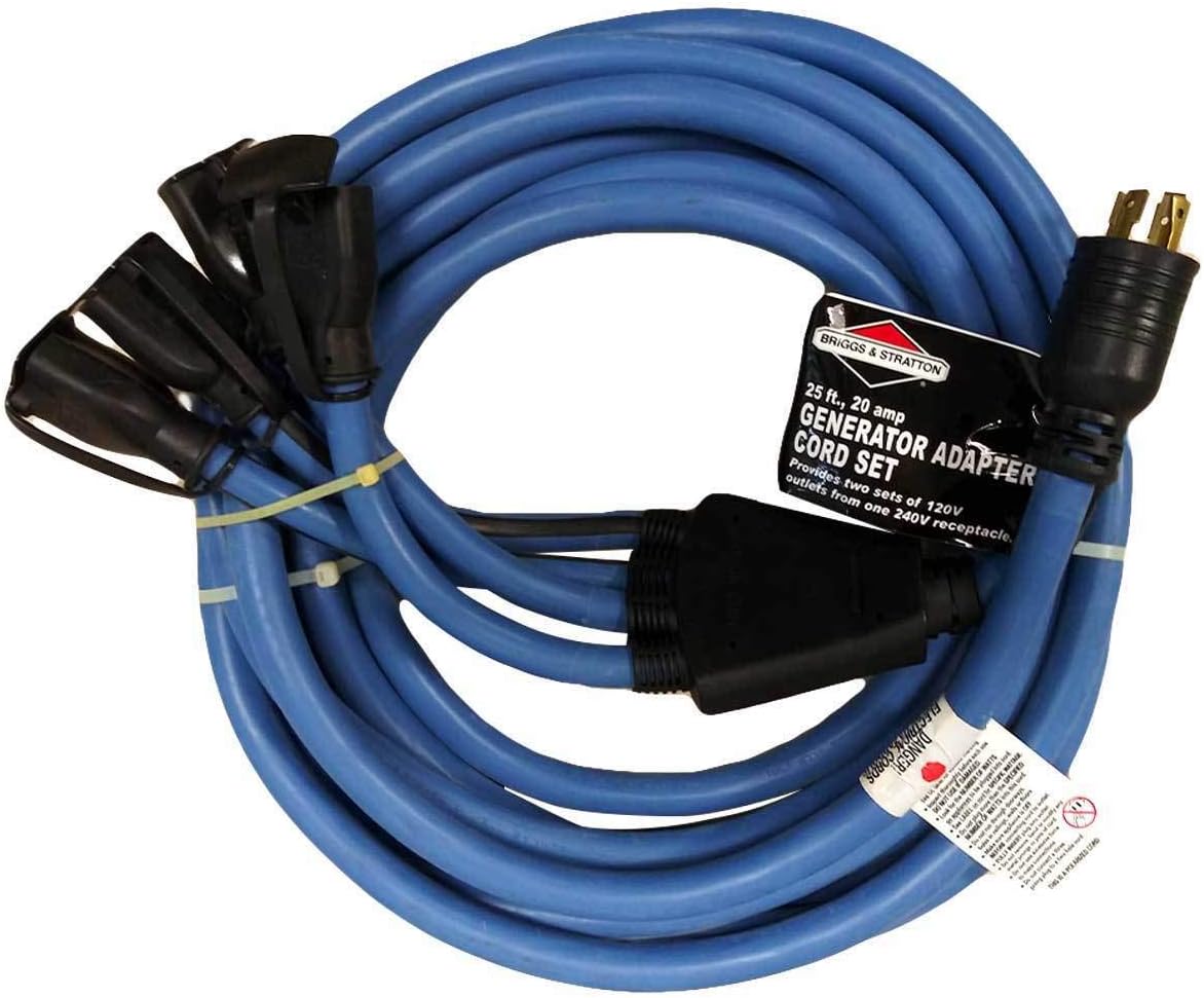 Briggs and Stratton 25-Foot, 20 Amp Generator Adapter Power Cord Set, 5-20P/R 4 Outlet (Blue)
