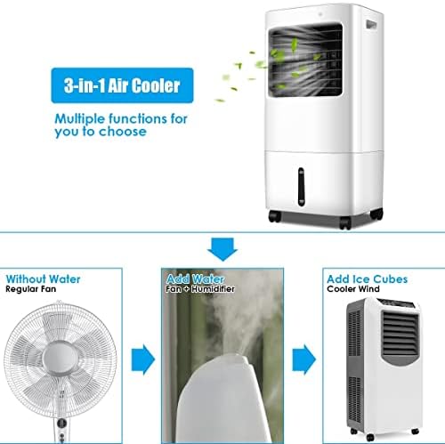 KOTEK 20L Evaporative Air Cooler, 3-in-1 Cooling Fan Humidifier with 3 Modes, 4 Speeds, 7.5H Timer, Large Water Tank & Ice Crystal Boxes, Portable Air Cooler Fan with Swivel Wheels for Home Office