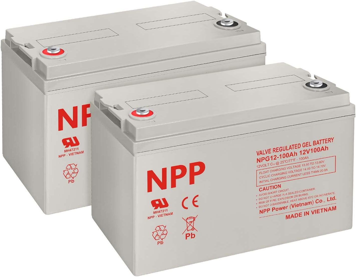 NPP NPG12-100Ah (2Pcs) 12V 100Ah Gel Deep Cycle Rechargeable Battery for PV Solar Panels,Smart Chargers Wind Turbine and Inverters,RV, Marine and Boat