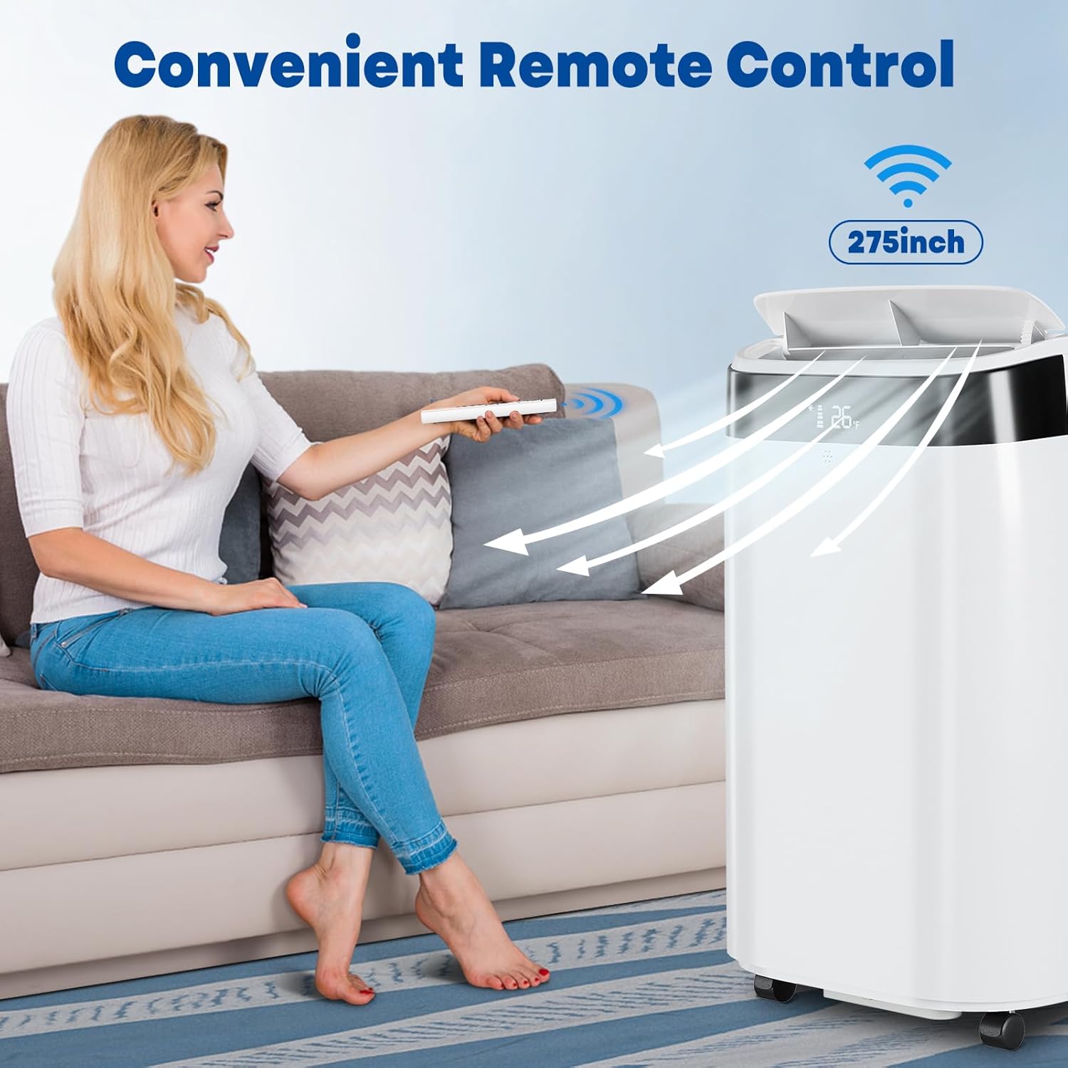 10000 BTU Portable Air Conditioners with Remote Control, 4-In-1 Cooling AC Unit for Room Up to 450 Sq.Ft, 3 Wind Speeds, 24H Timer, Auto Swing, Easy Install for Bedroom, Dorm, Office