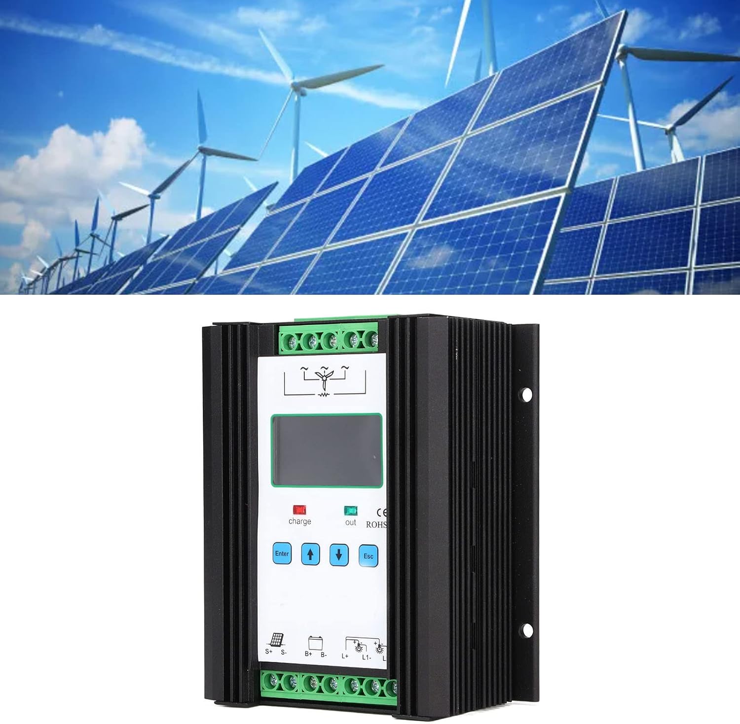 Wind Solar Controller, Digital Intelligent Solar Regulator, 12V 24V 600W PWM Charging with LCD Display, Multiple for Wind and Solar Panel System