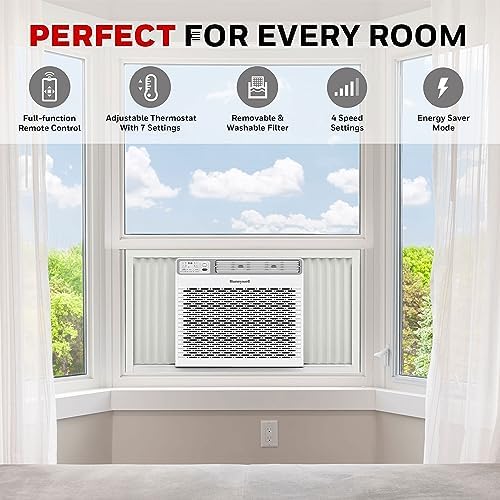 Honeywell 8,000 BTU Digital Window Air Conditioner, Remote, 4 Modes, Eco, 350 sq ft Coverage