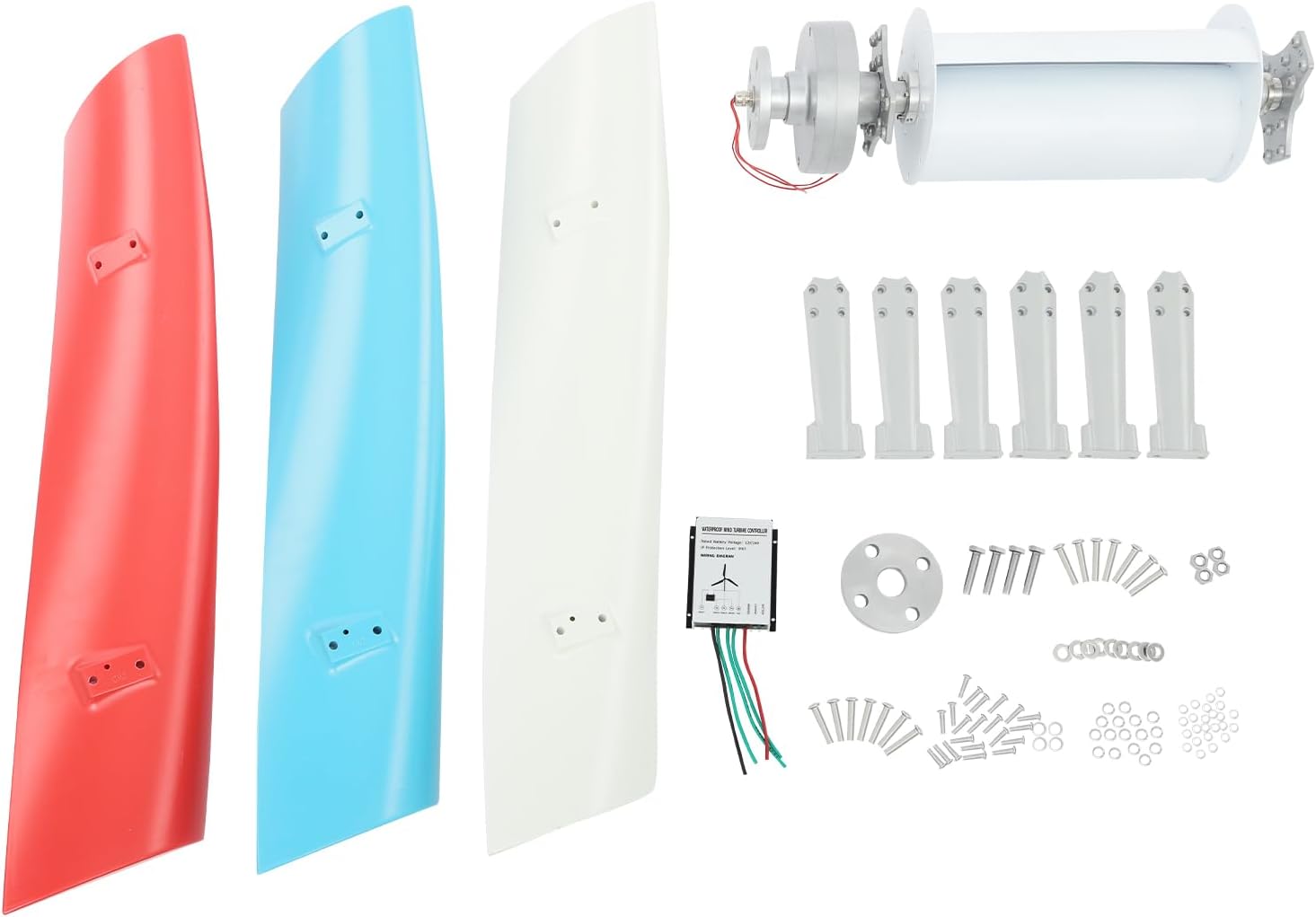 500W 24V Vertical Wind Turbine Generator Kit - 4-Blade Design with Controller & 4-Hole Flange, Perfect for RVs, Cabins, Streetlights - Durable Blue, White, Red Finishes