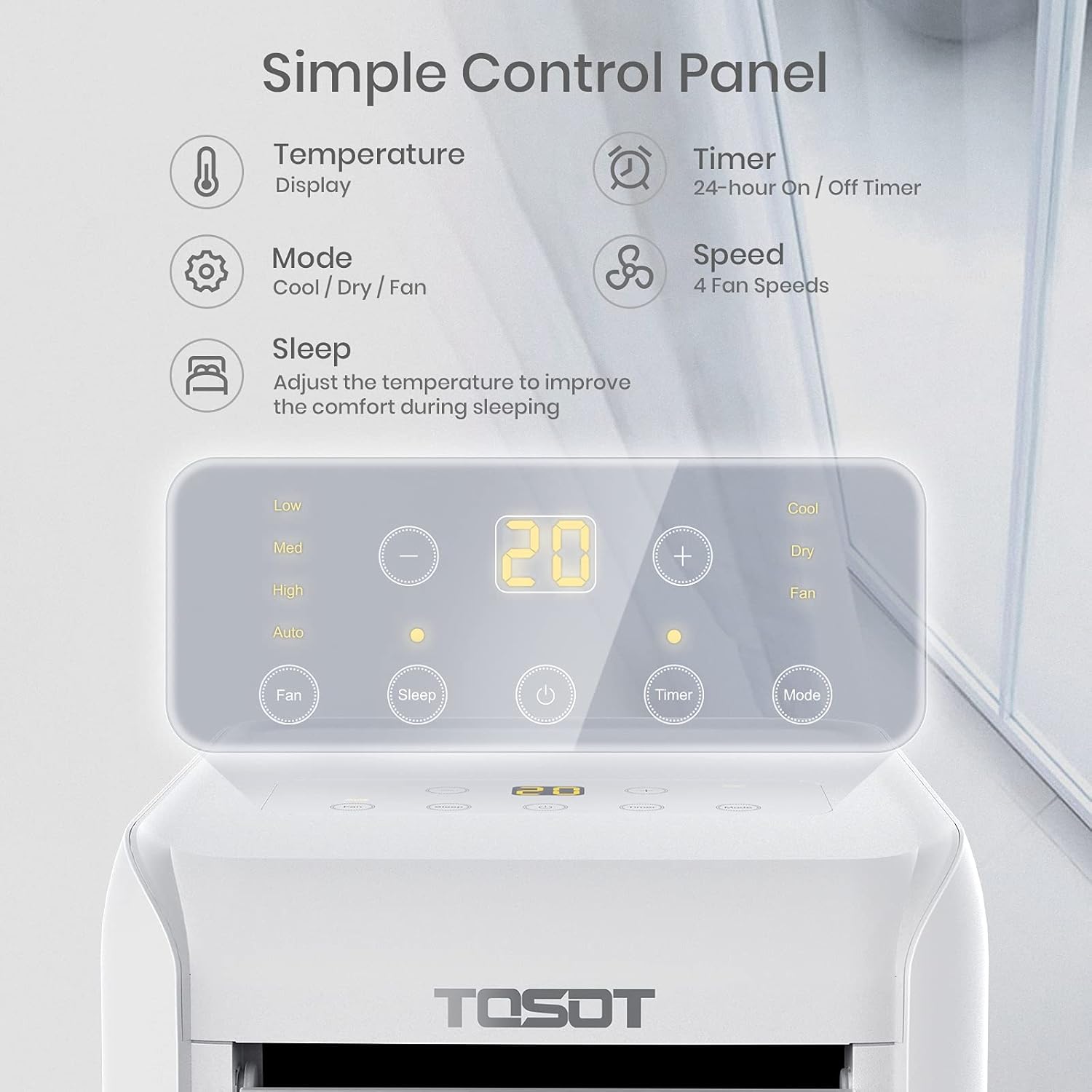 TOSOT 9,500 BTU Air Conditioner, Easy Install, Quiet 3-in-1 Portable AC, Dehumidifier, Fan, 300 Sq Ft, Aovia Series, White