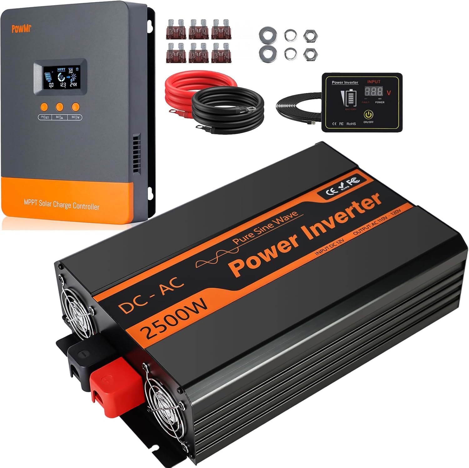 PowMr 2500W 24V Pure Sine Wave Inverter & 60A MPPT Solar Charge Controller