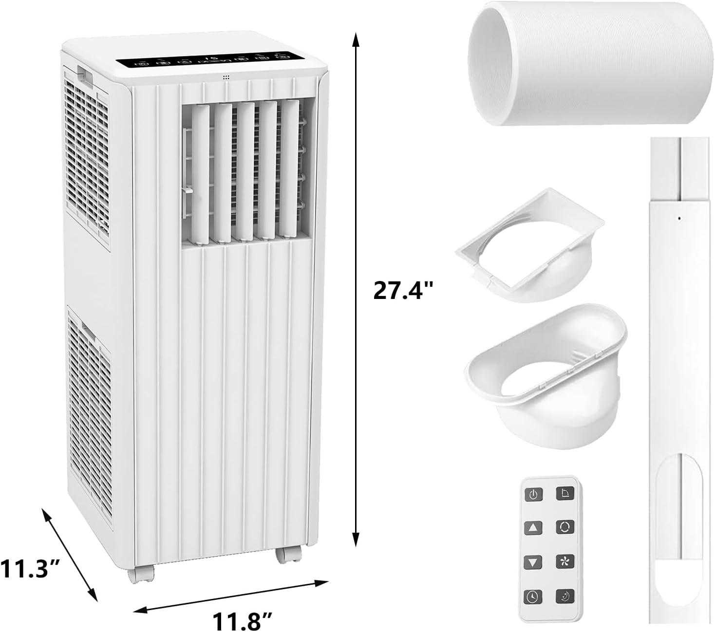 8000 BTU Portable Air Conditioner, Efficient Cooling with Remote Control, 3-in-1 Floor Standing Design, Dehumidifier Function, and Portable Fan, for Home, Office, White