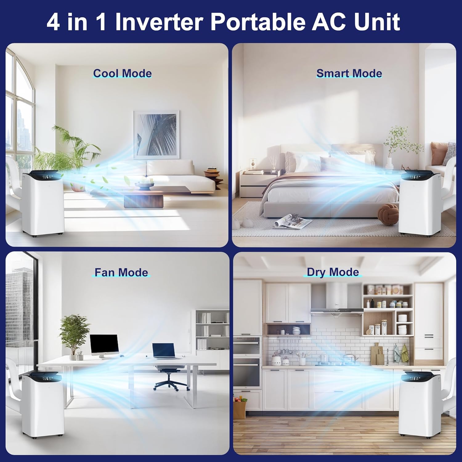 Inverter 16000BTU Portable Air Conditioners with Remote, Free Stand Cooling Portable AC Unit for Room up to 800 sq.ft, with Dehumidifier & Fan, Dual Hose, Quiet Sleep Mode(45dB), Windows Kit