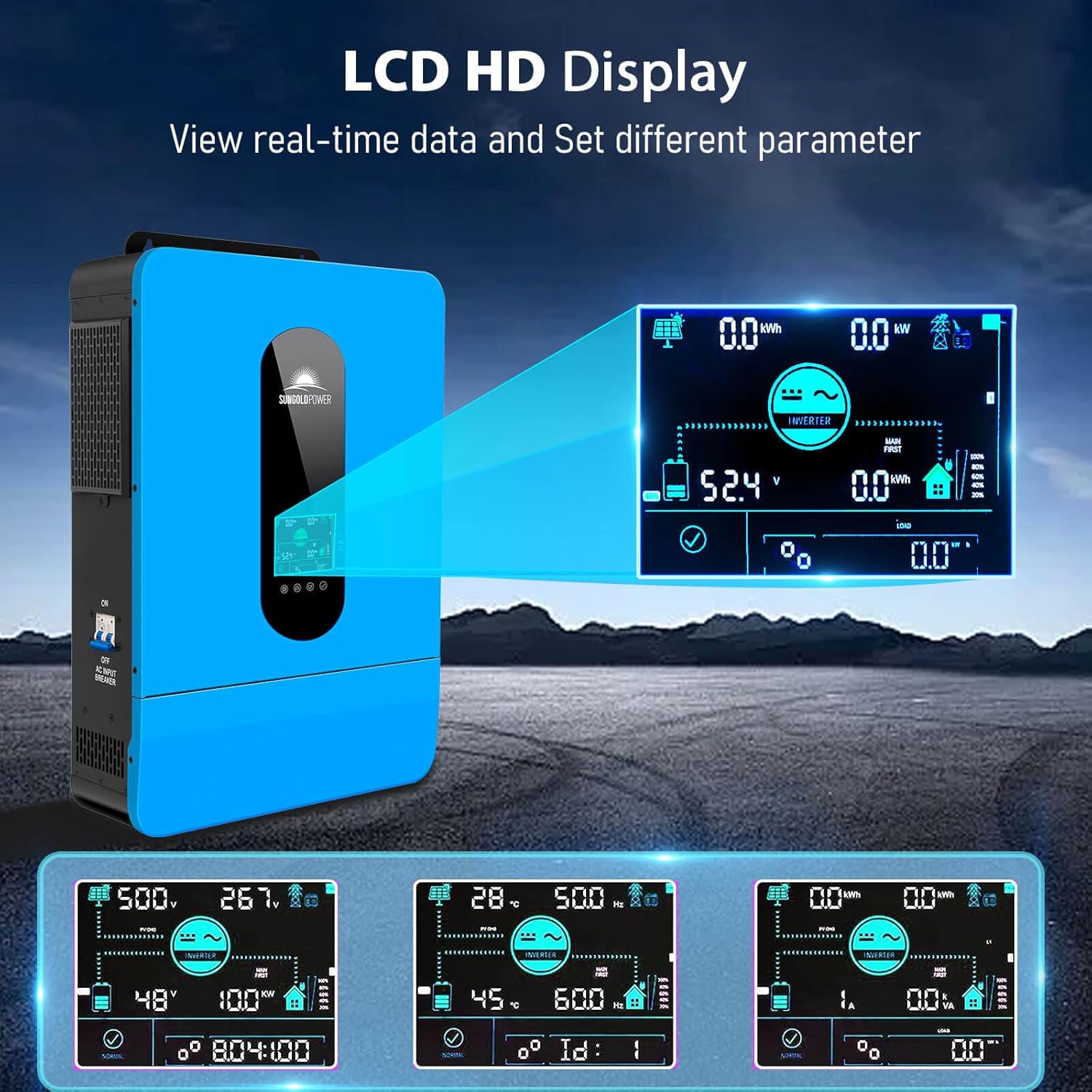 SUNGOLDPOWER UL1741 6500W DC 48V Split Phase Solar Inverter,120V/240V AC Input/Output (settable),Built-in 2 MPPT,Max. 140A Battery Charging,All in One Inverter for Home,Off Grid(Support Parallel)