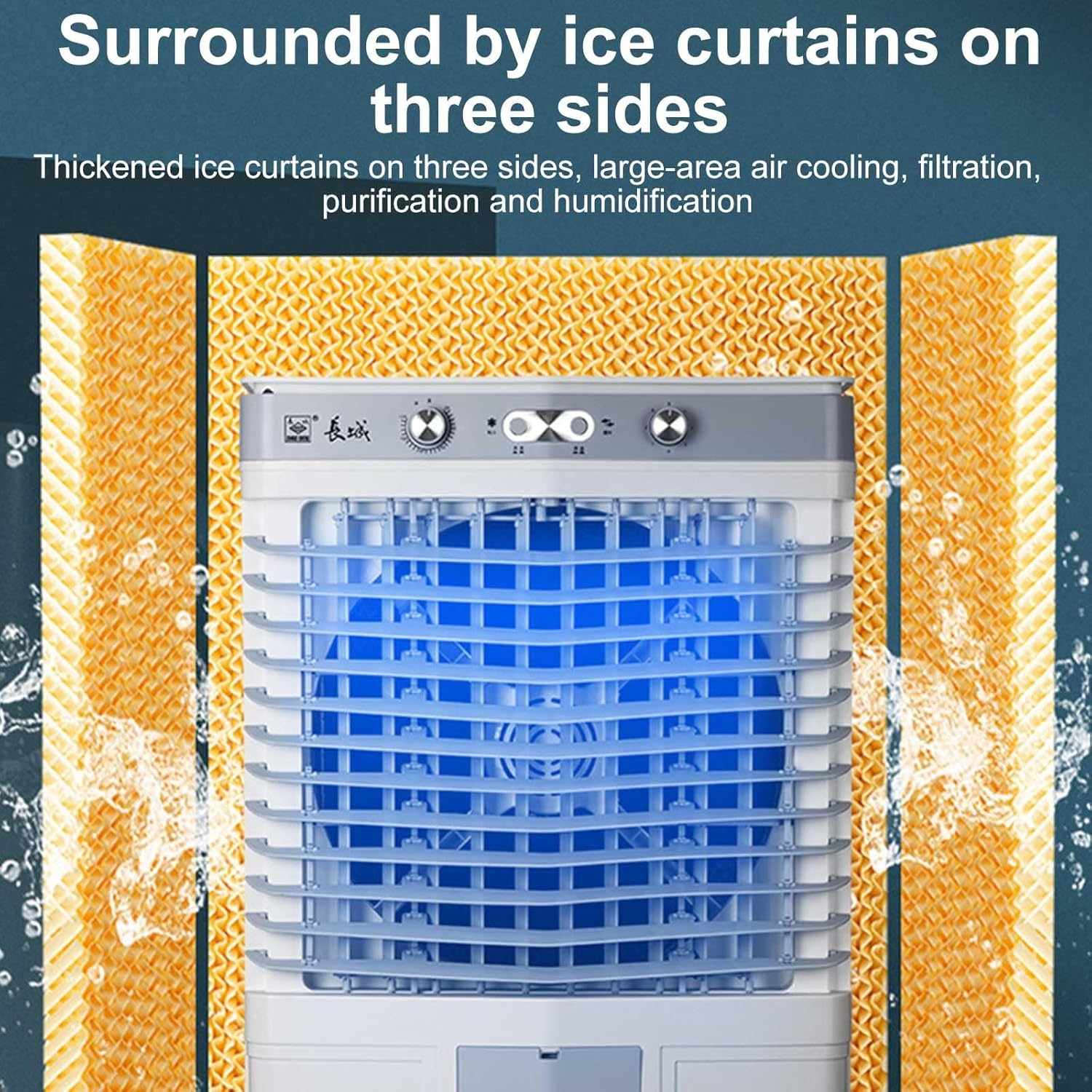 Swamp Cooler Air Conditioner with Water Tank, Evaporative Air Cooler with 4 Ice Box, Quiet Operation, 3 Wind Speeds for Outdoor Indoor Use(90cm/35in)