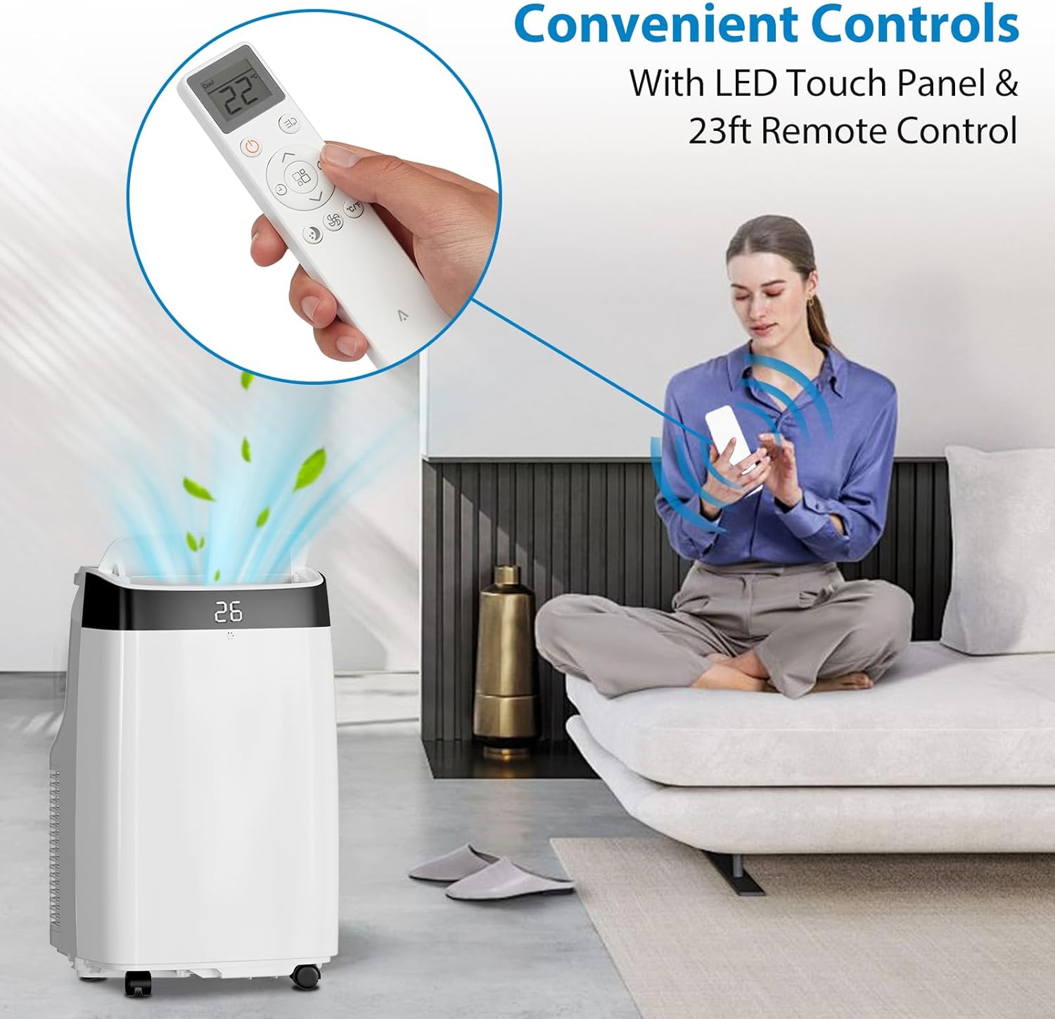 10,000 BTU Portable Air Conditioner, 3-In-1 Free-Standing Cooling AC Unit with Dehumidifier/Fan, Remote Control, Quiet Sleep Mode, 24H Timer, for Room