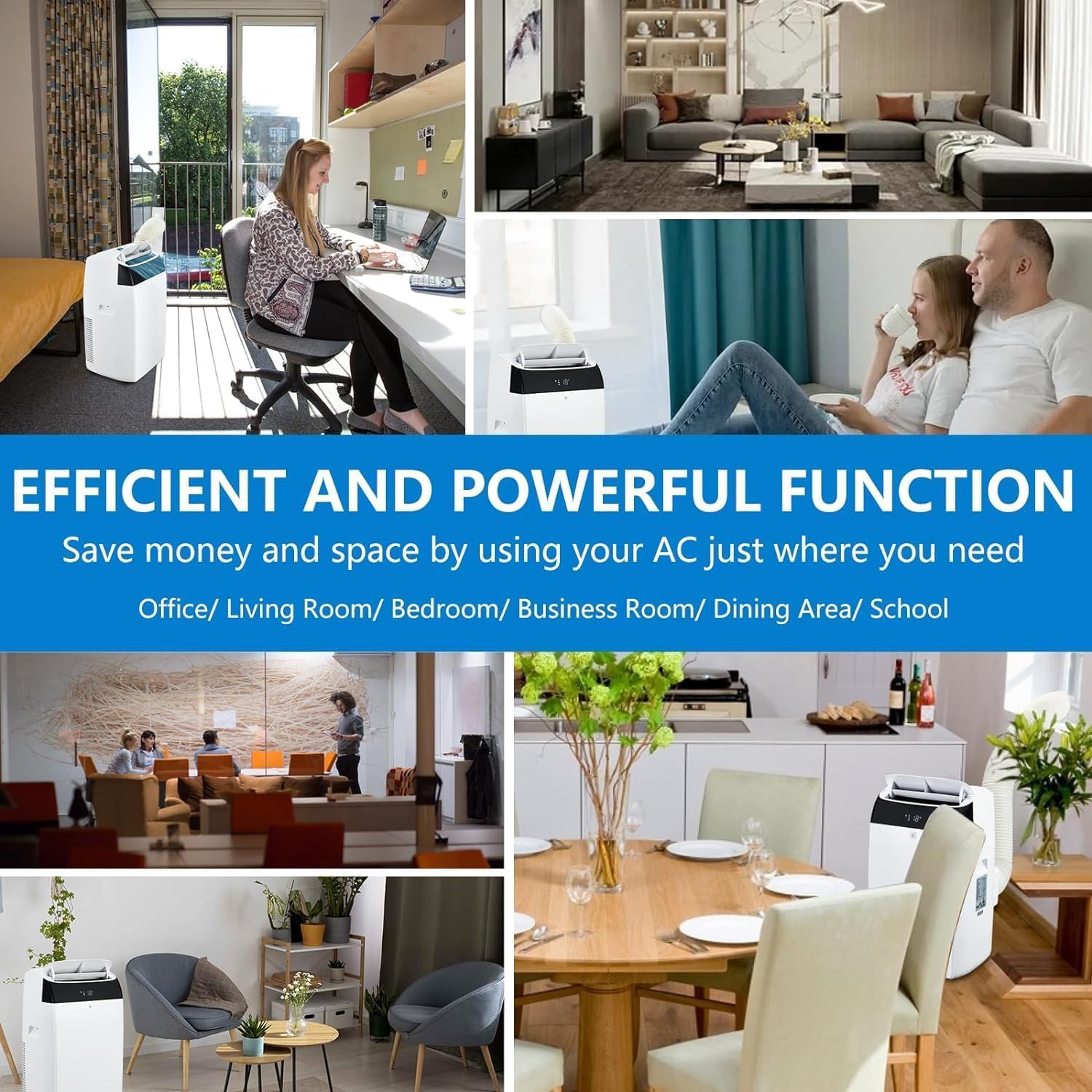 14,000 BTU Portable Air Conditioner,Cooling up to 750 sq.ft. 3-in-1 Cool, Fan and Dehumidifier Modes. Quiet AC Unit with Remote Control, LCD Display and 24-hour Timer for Rooms and Offices.