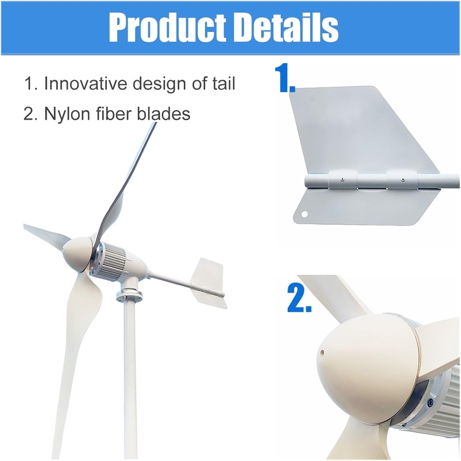 High Power 6KW Horizontal Axis Wind Turbine Generator Magnetic Generator 24V 48V 96V Home Appliance Farm Industrial Energy(with Hybrid Charger,24V)