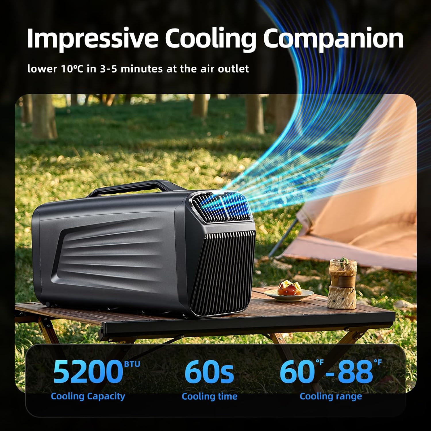 Portable Camping Air Conditioner for Outdoor and Indoor Use, Quiet Air conditoning For Small Rooms，5200BTU Fast Cooling Capacity for Tent AC (Gray)