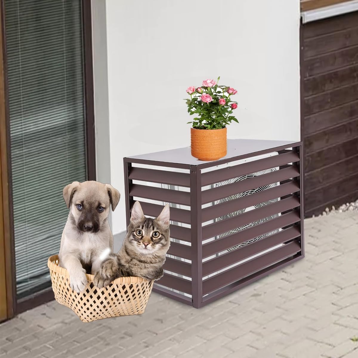 Outdoor Air Conditioner Cover For Heat Pump, Air Conditioner Protection Cover Aluminium To Hide Outdoor Air Conditioner Unit Flower Stand Louvered Fireproof(110*80*60cm)