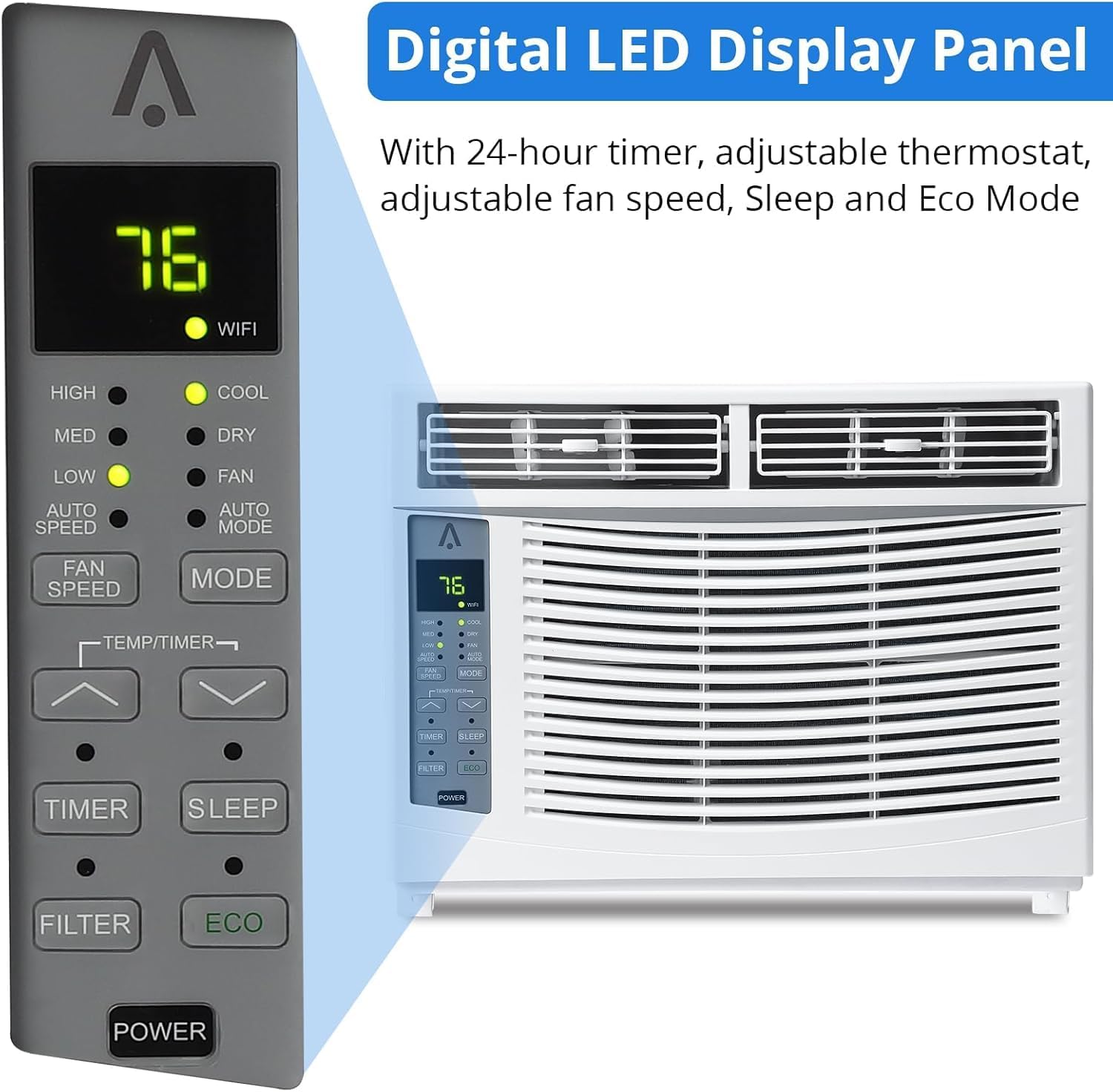 Window Air Conditioner, 6,000 BTU Capacity Covers 250 Sq Ft, Smart Home Compatible with Remote Control and with Wi-Fi Connectivity, Quick Install Window Unit for Bedrooms & Living Spaces