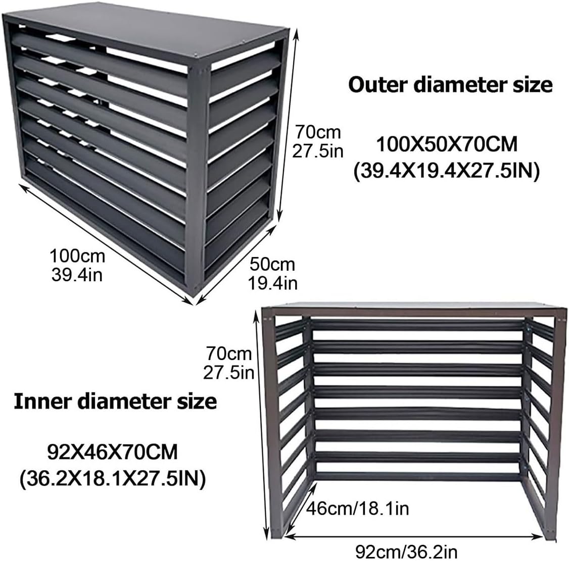 Air Conditioner Fence Air Conditioner Covers for Outside Units, All Weather Anti Theft AC Aluminum Condenser Protective Cover(Gray,100cm)