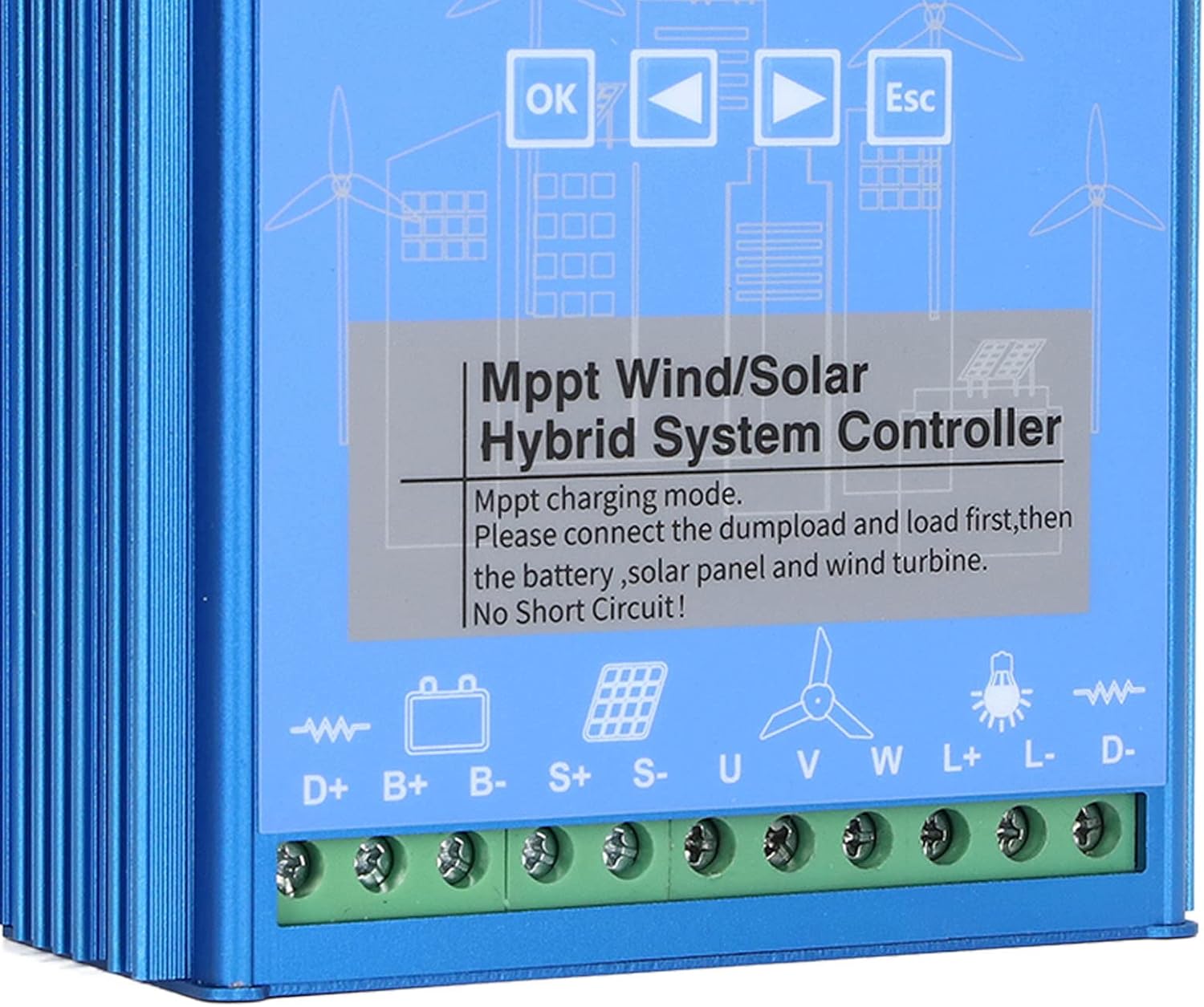 Hybrid Wind Solar Charge Controller 800W MPPT 24V 48V with LCD Screen - Supercharged Efficiency, Dump Load Control, Compatible with Wind s and Solar Panels