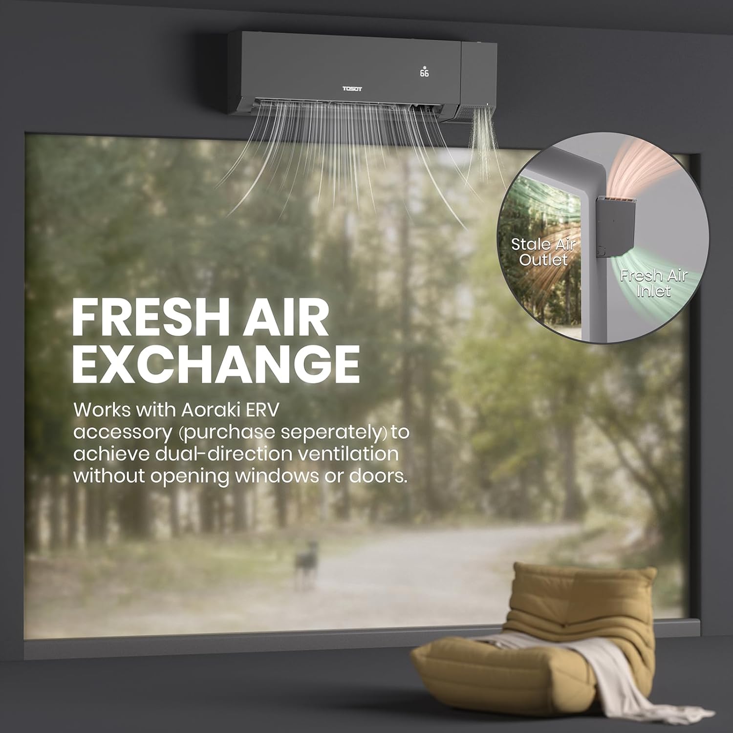 TOSOT 24,000 BTU 24.0 SEER2, Energy Star Mini-Split Air Conditioner and Heating, WiFi-Enabled Ductless Inverter AC Unit with, Supports ERV System Add-On, 208-230V, Aoraki Series, Black