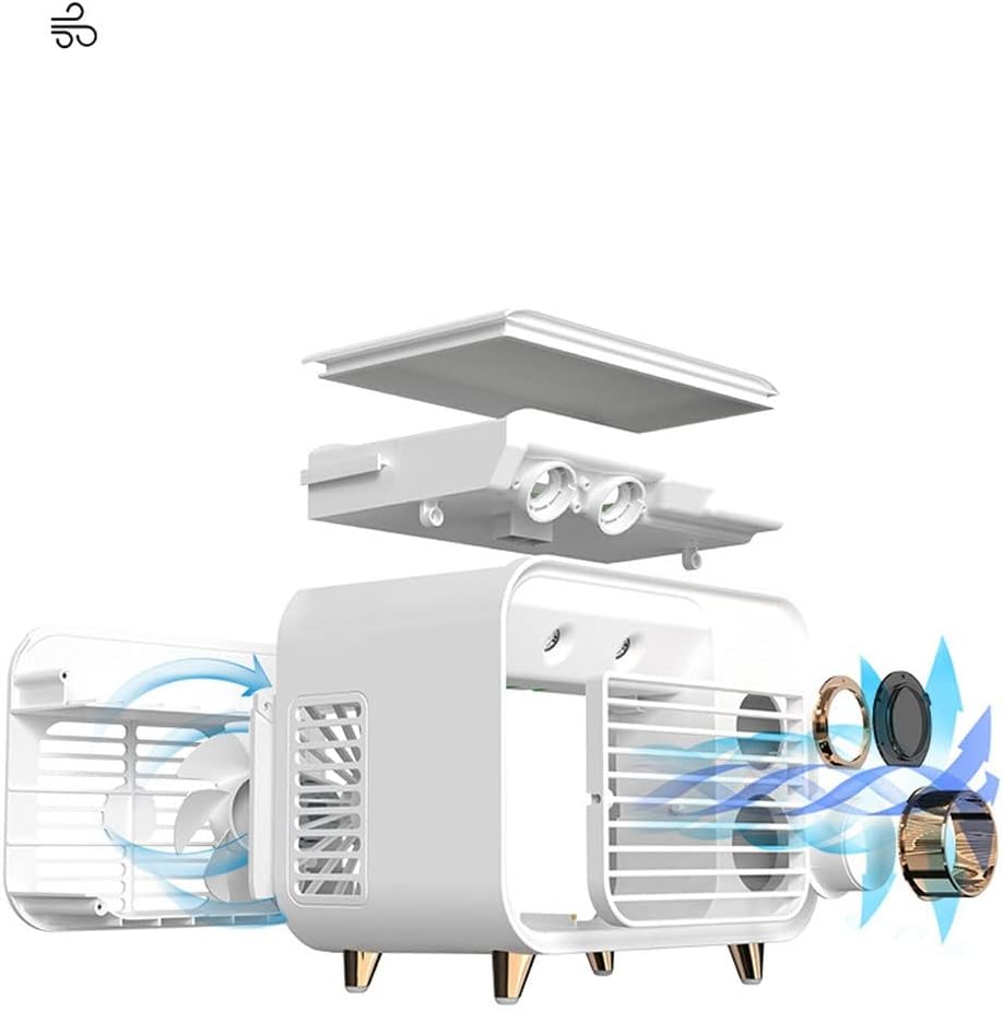 Portable Air Conditioner-2000mAh Rechargeable Personal Air Cooler with 5 Speeds, Quiet Mini Air Conditioner Fan, Desk Cooling Fan for Home, Bedroom, Travel, and Office (Color : White)