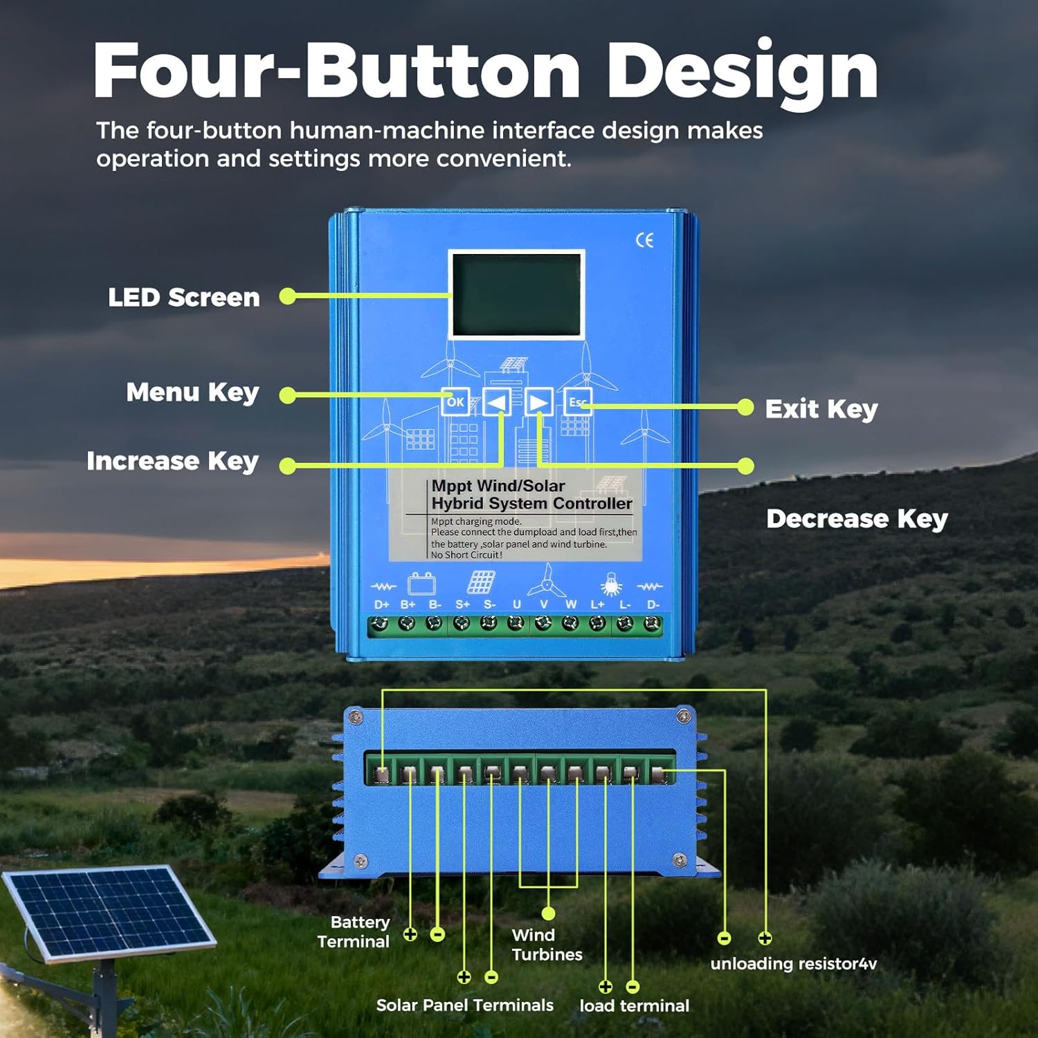 1000W Wind/Solar Hybrid System Controller Solar Wind Controller Solar Wind Power Controller Solar and Wind Charge Controller 1000W-24/48VAuto
