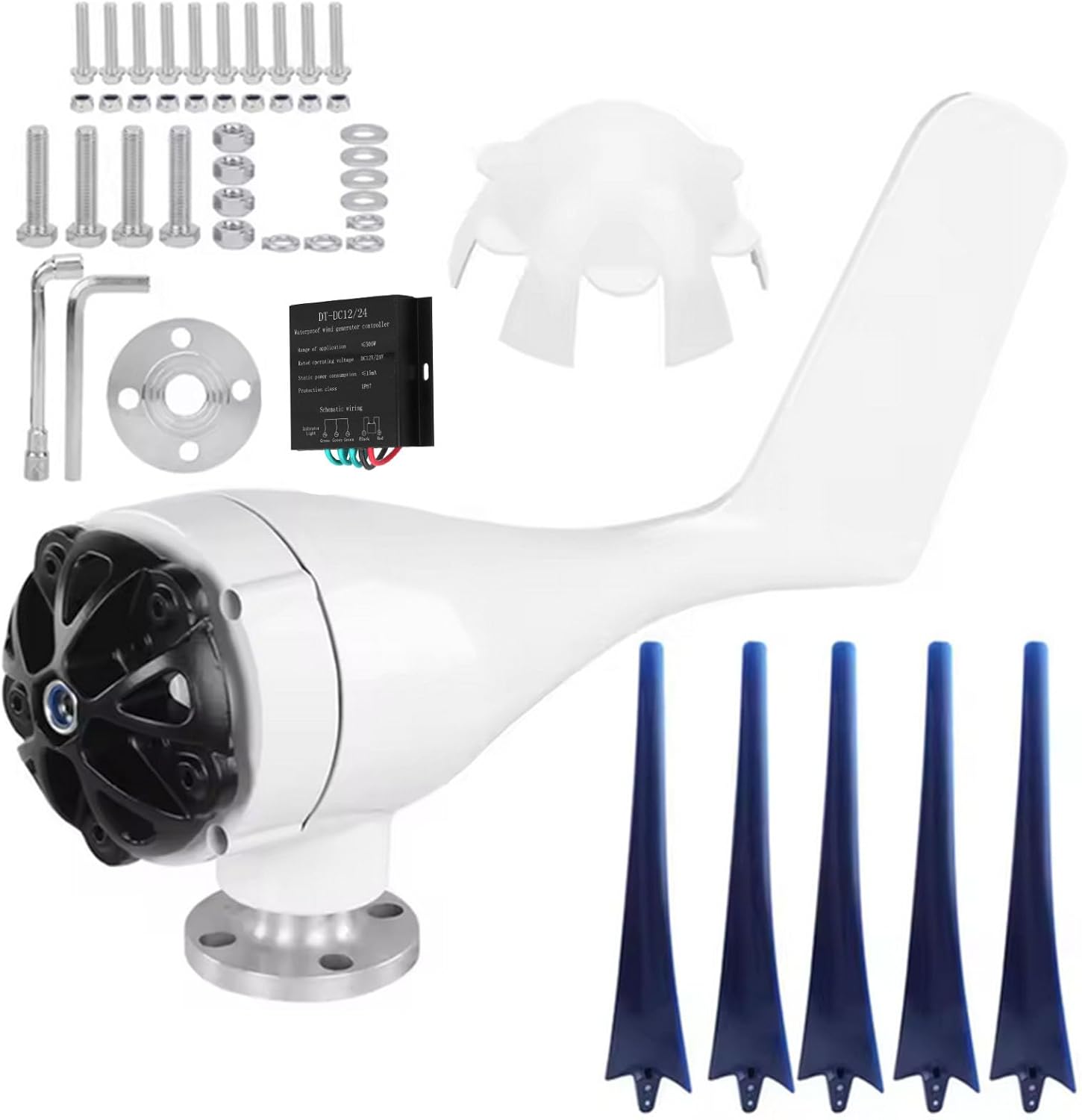 12V/24V/48V/220V Small Windmill Generator 6000W Wind Generator Kit with MPPT Controller for Off Grid Wind Solar Complementary System(Blue)