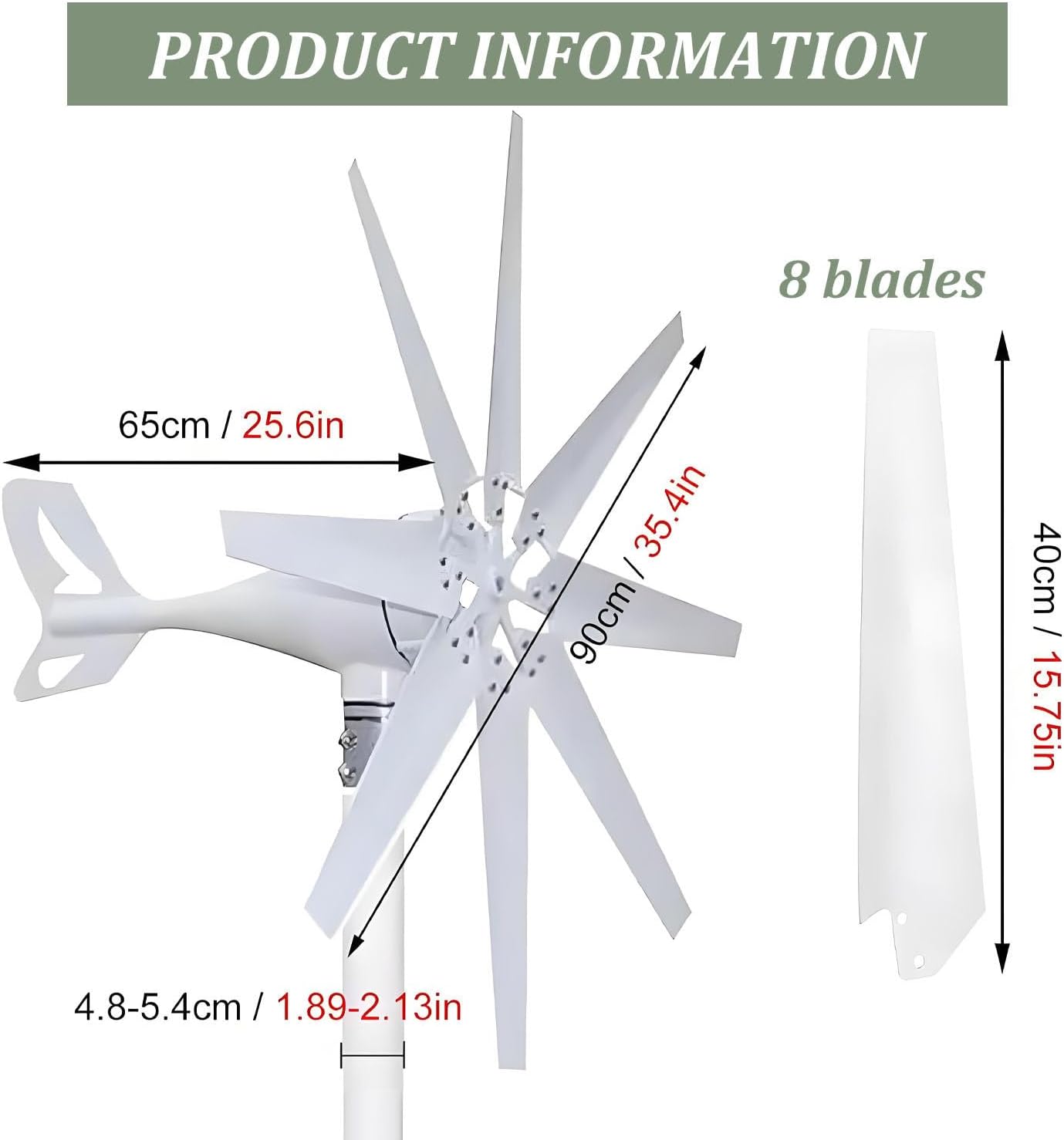 20000W Wind Turbine Generator Kit,8-Blade Windmill kit with Charge Controller,Auto Adjust Windward,8-Blade Generator,for Terrace Marine Motor Home Boat 48V-White