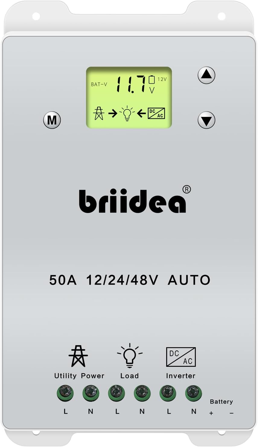 Automatic Transfer Switch, Briidea 50A 5500 Watt ATS Dual Power Controller for Off Grid Solar Wind Systems DC 12V 24V 48V AC 110V 220V